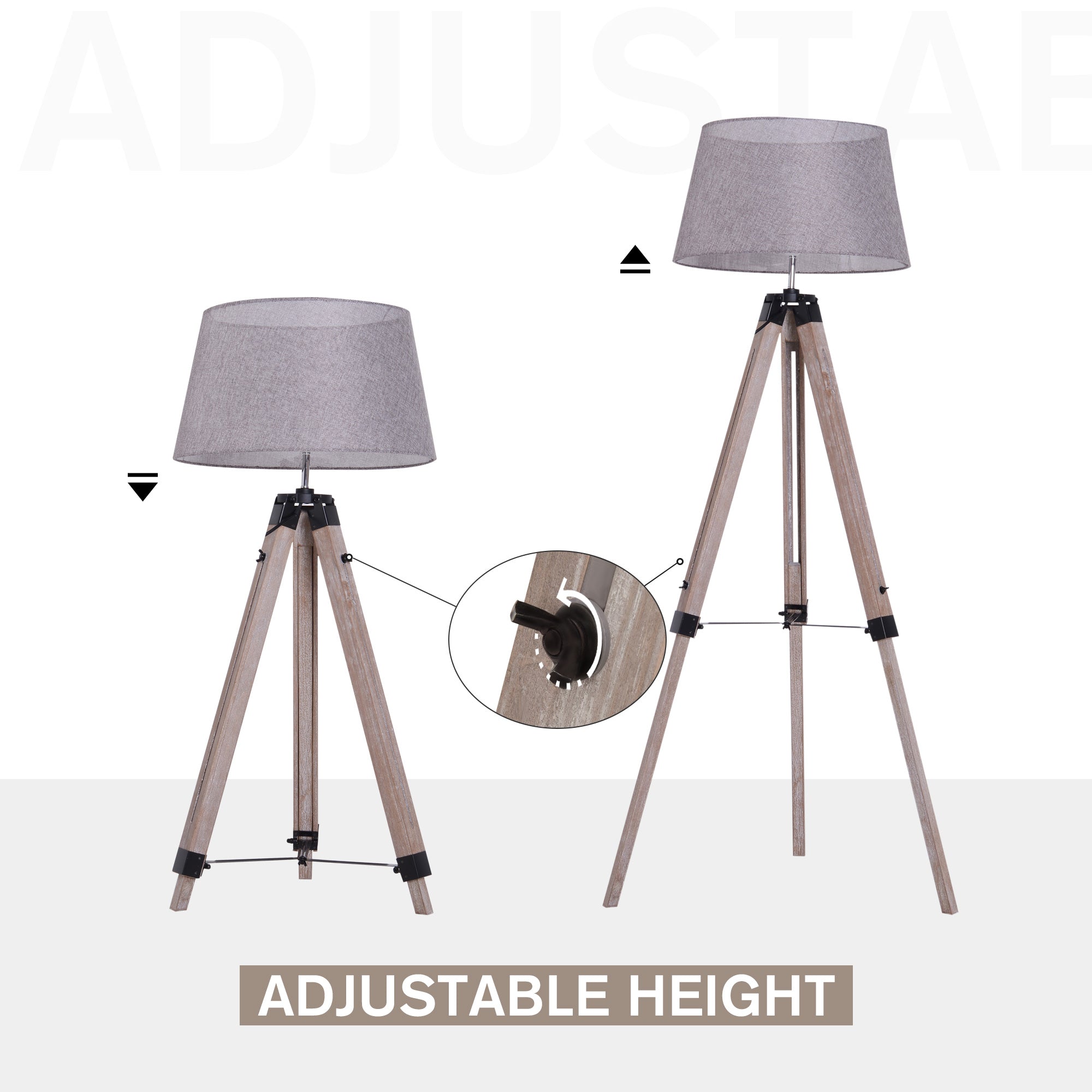 Wooden Adjustable Tripod Free Standing Floor Lamp Bedside Light E27 Bulb Compatible-3