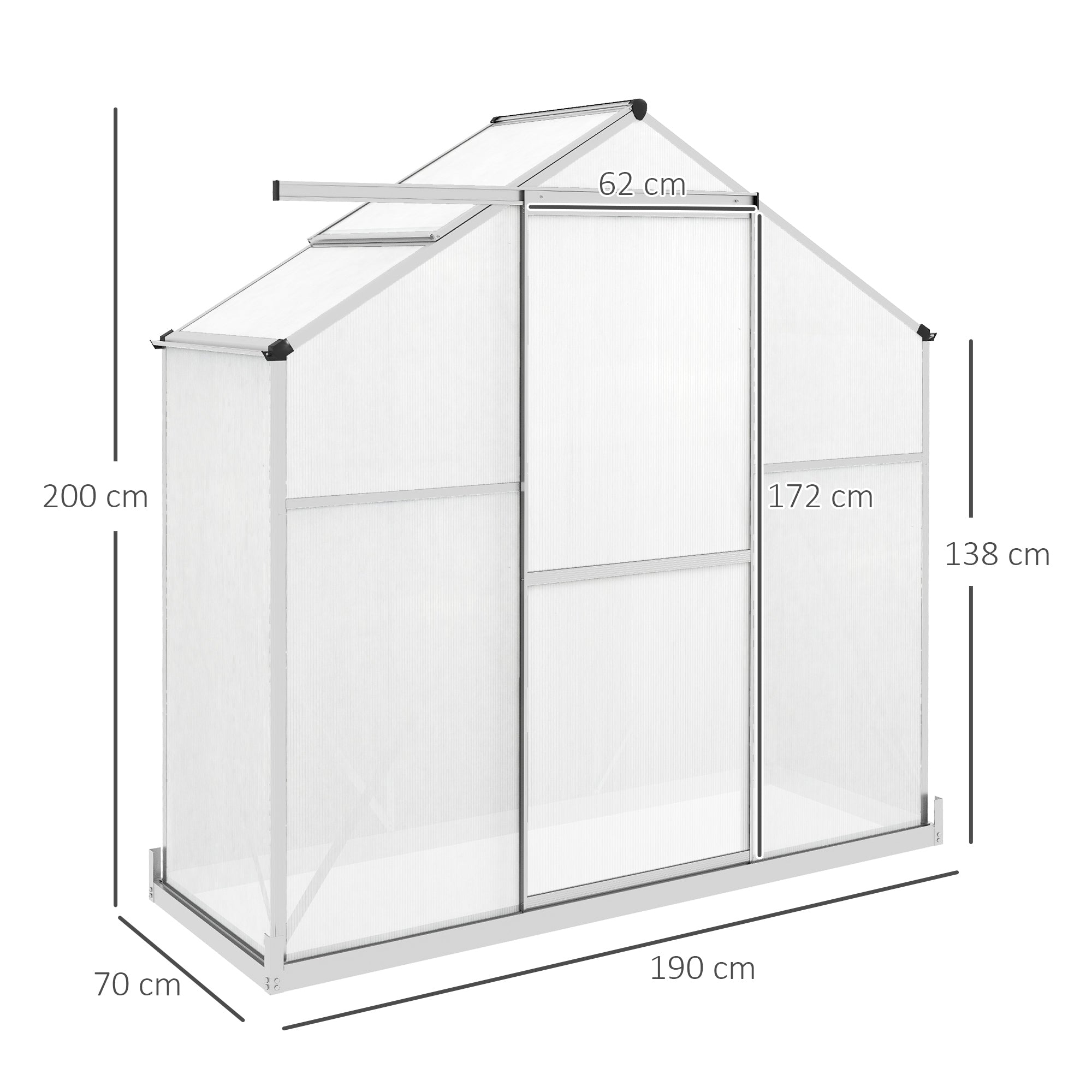 6 x 2.5ft Polycarbonate Greenhouse Walk-In Green House with Rain Gutter, Sliding Door, Window, Foundation, Silver-2