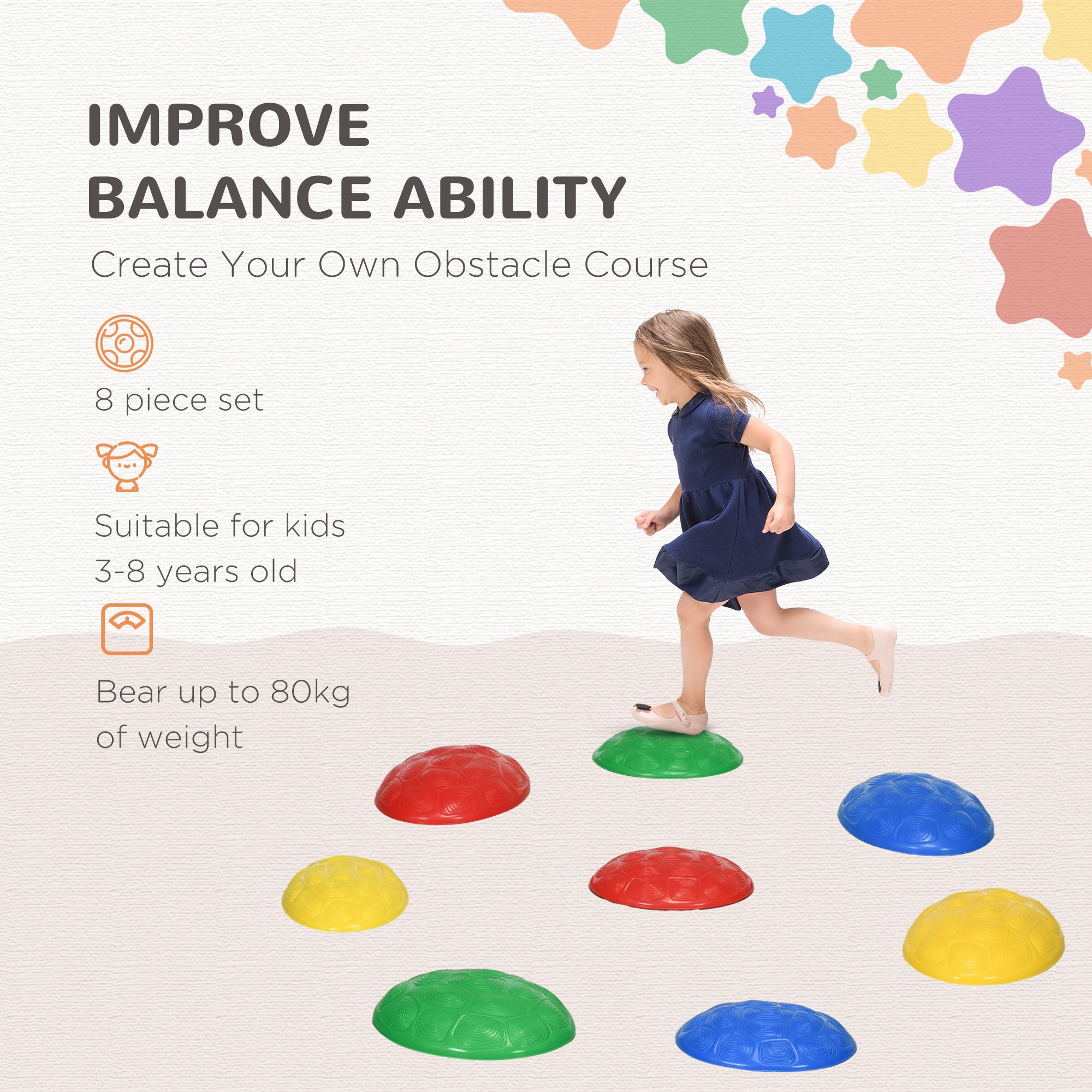 8Pcs Kids Stepping Stones with Non-Slip Mats, Balance River Stones Indoor Outdoor Sensory Toys for 3-8 Years Old-3