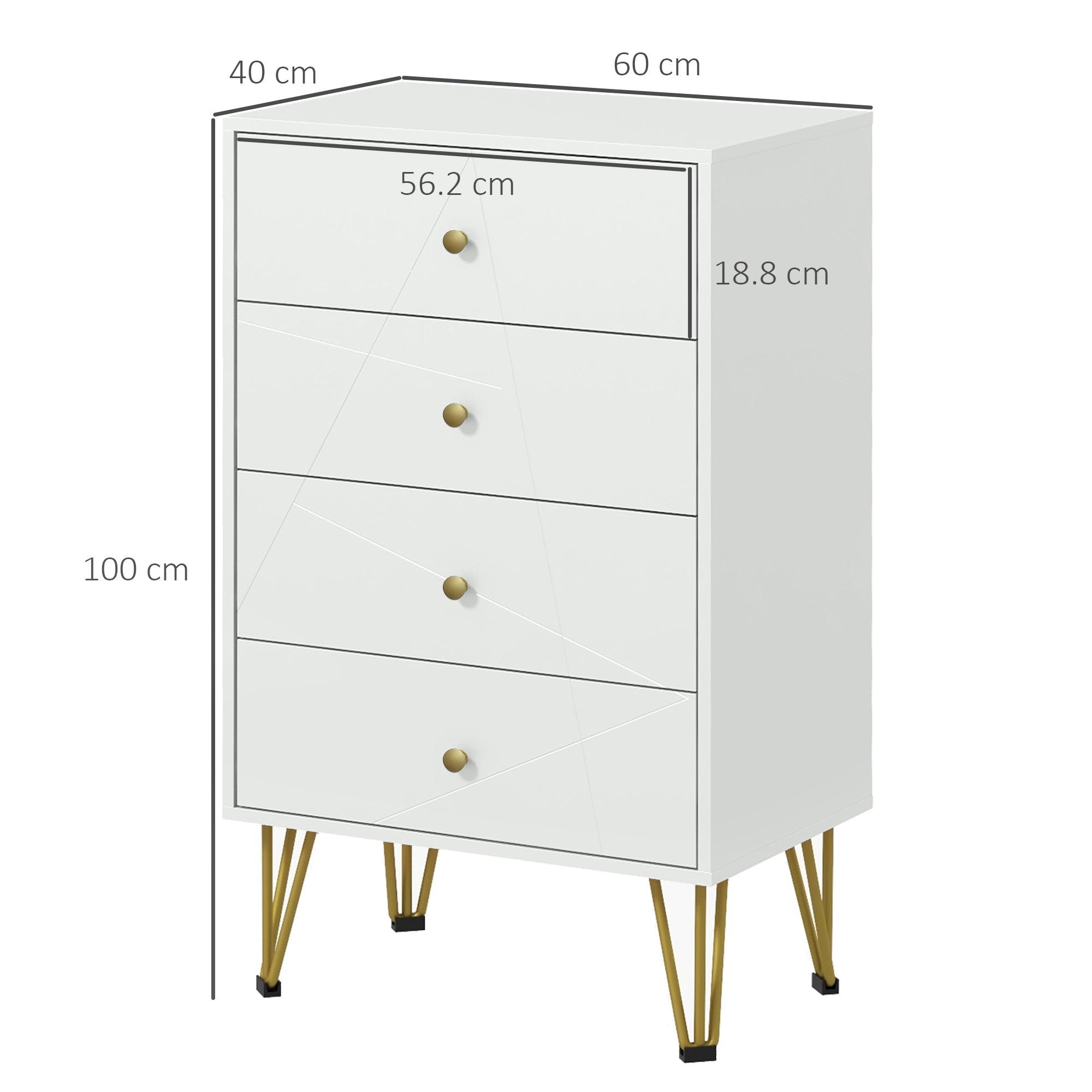 White Chest of Drawers, 4-Drawer Dresser for Bedroom, Modern Storage Cabinets with Hairpin Legs-2