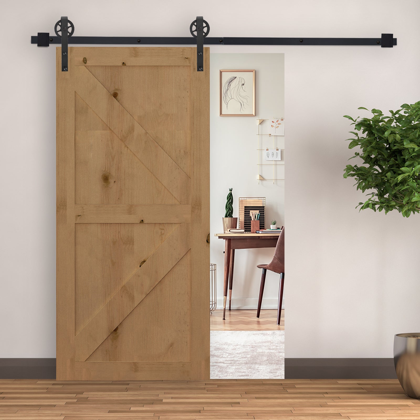 6.6 FT/ 2000mm Carbon Steel Sliding Barn Door Kits Hardware Closet Set Track System for Single Wooden Door Industrial Wheel Style Roller-1