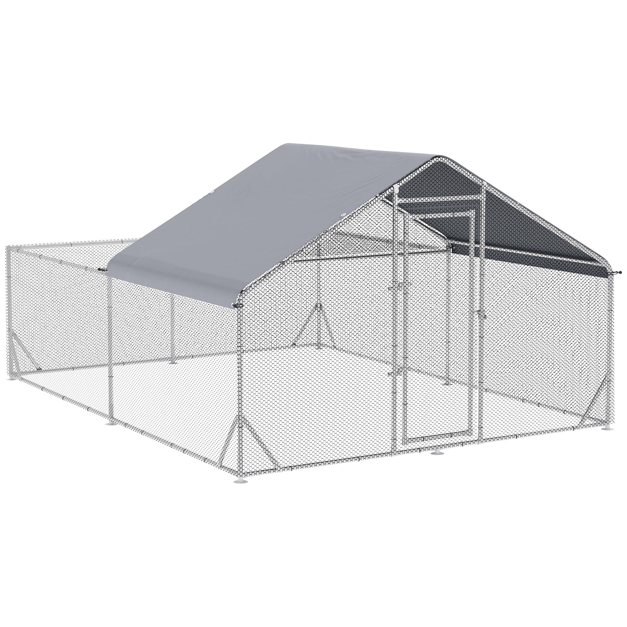 Walk In Chicken Run, Galvanized Chicken Coop Outdoor Hen House Poultry, Duck Rabbit Hutch for Backyard with Water, UV-Resist Cover, 4 x 3 x 2 m-0