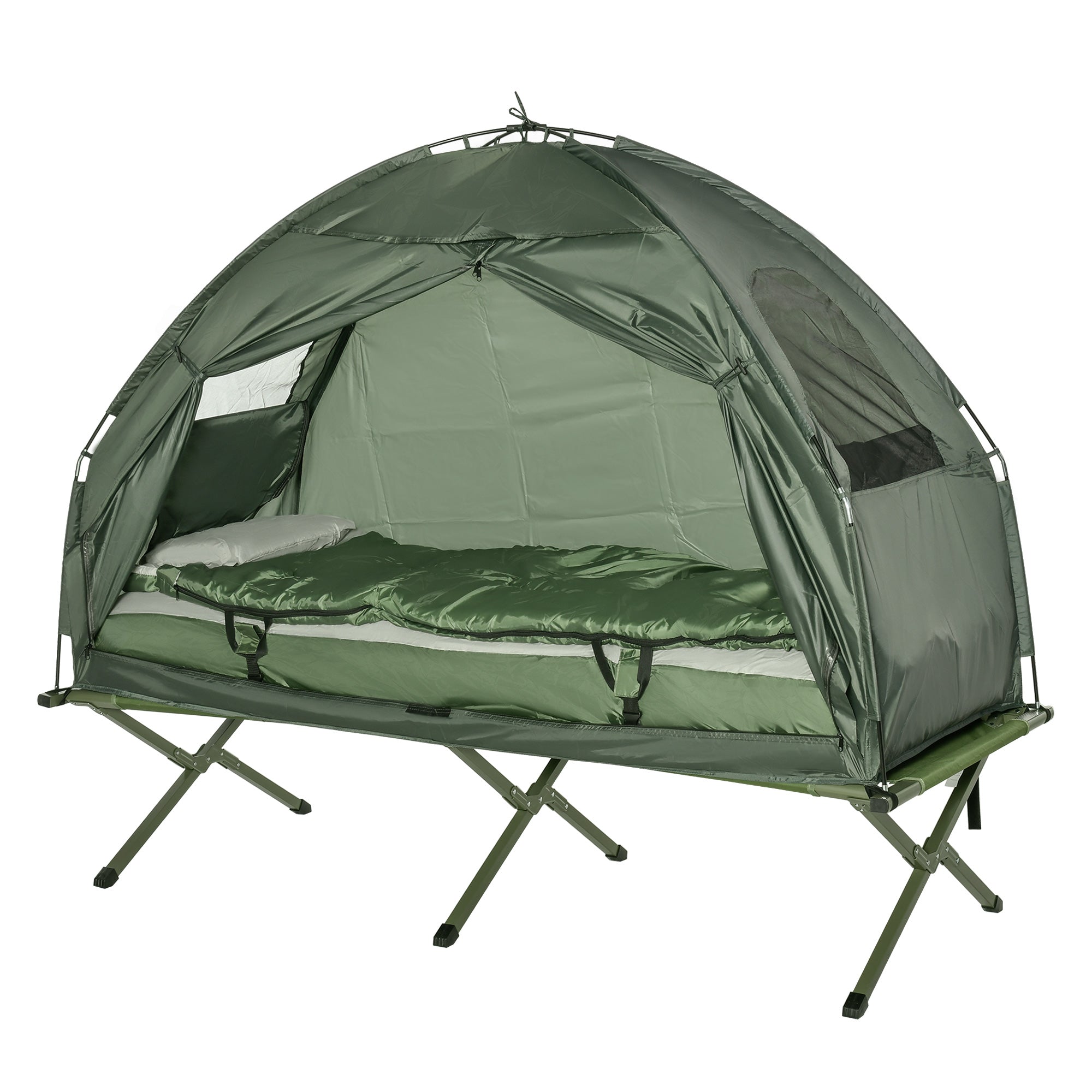 1 person Foldable Camping Tent w/Sleeping Bag Air Mattress Outdoor Hiking Picnic Bed cot w/Foot Pump-0