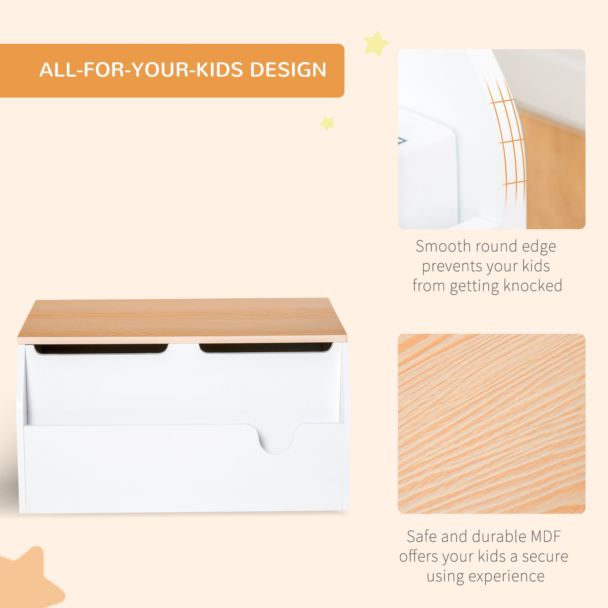 Wooden Kids Children Toy Box Storage Chest Organizer Book Slot Safety Hinge Playroom Furniture White-3