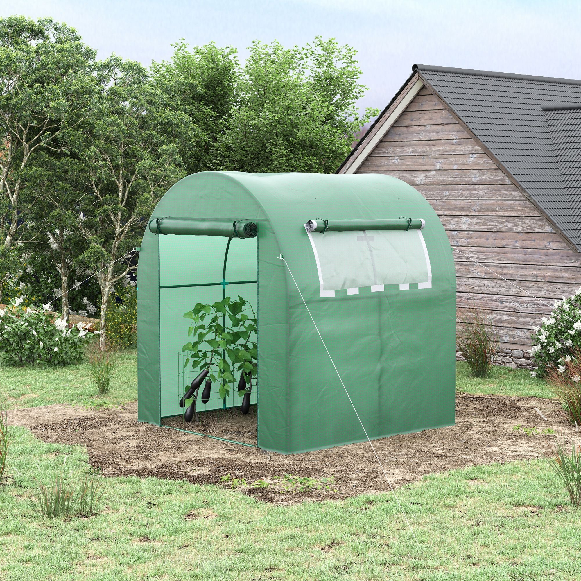 Walk in Polytunnel Greenhouse, Green House for Garden with Roll-up Window and Door, 1.8 x 1.8 x 2 m, Green-1