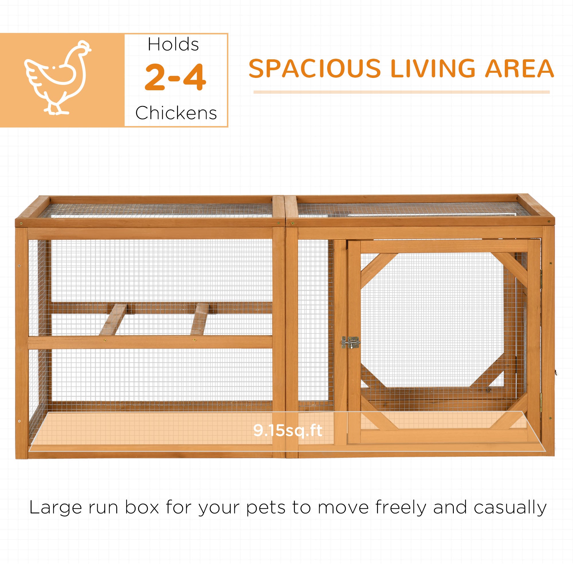 Wooden Chicken Coop with Perches, Doors, Combinable Design, for 2-4 Chickens - Natural Wood Colour-3