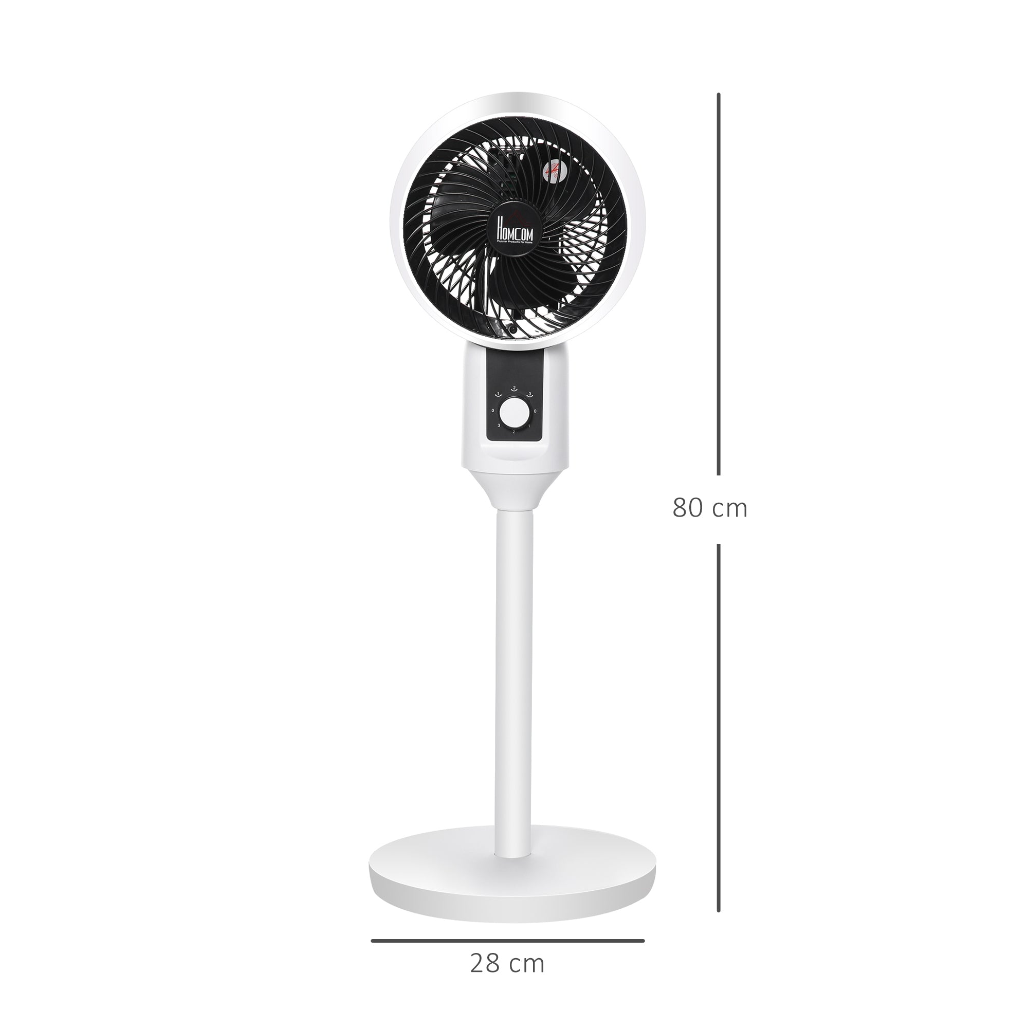 32'' Air Circulator Fan 3 Speed, 70° Oscillation 90° Vertical Tilt, Round Base, Carry Handle, for Living Room, Bedroom, Office, Black and White-2