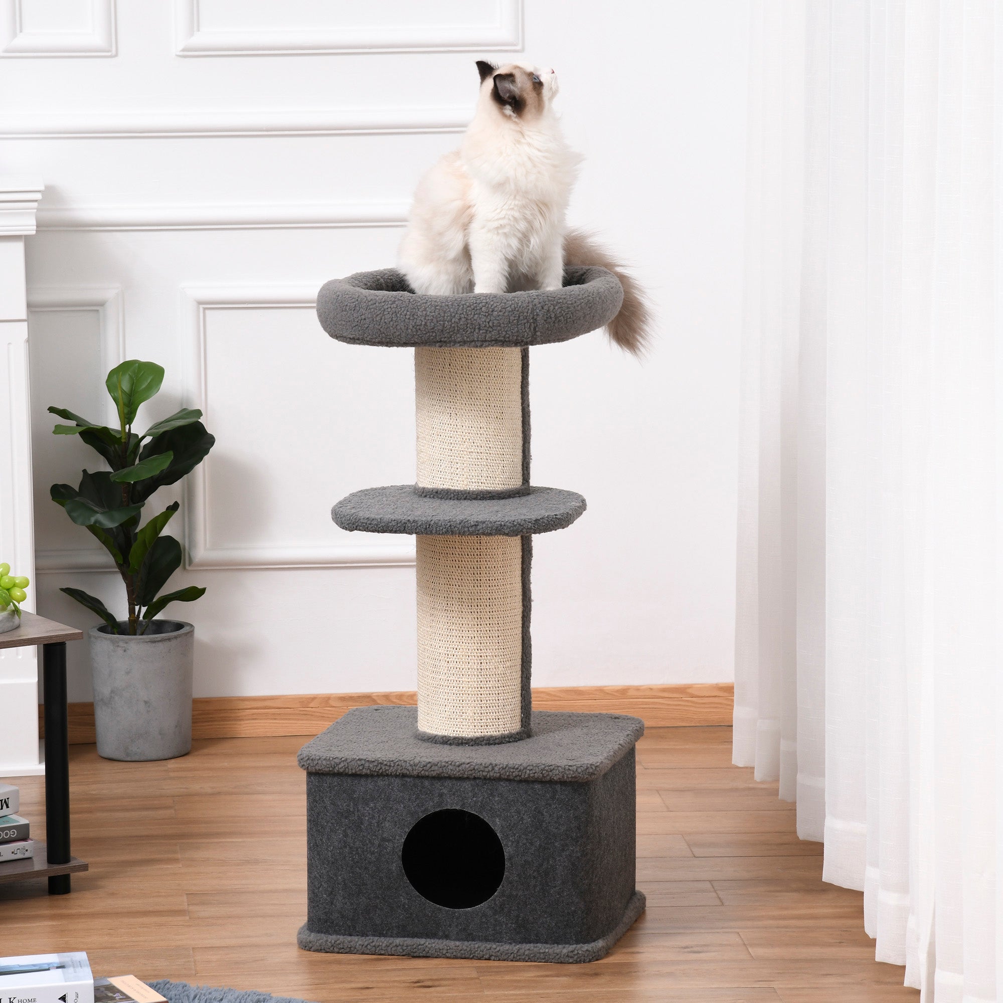 Cat Tree Kitten Tower Multi-level Activity Centre Pet Furniture with Sisal Scratching Post Condo Plush Perches Grey-1