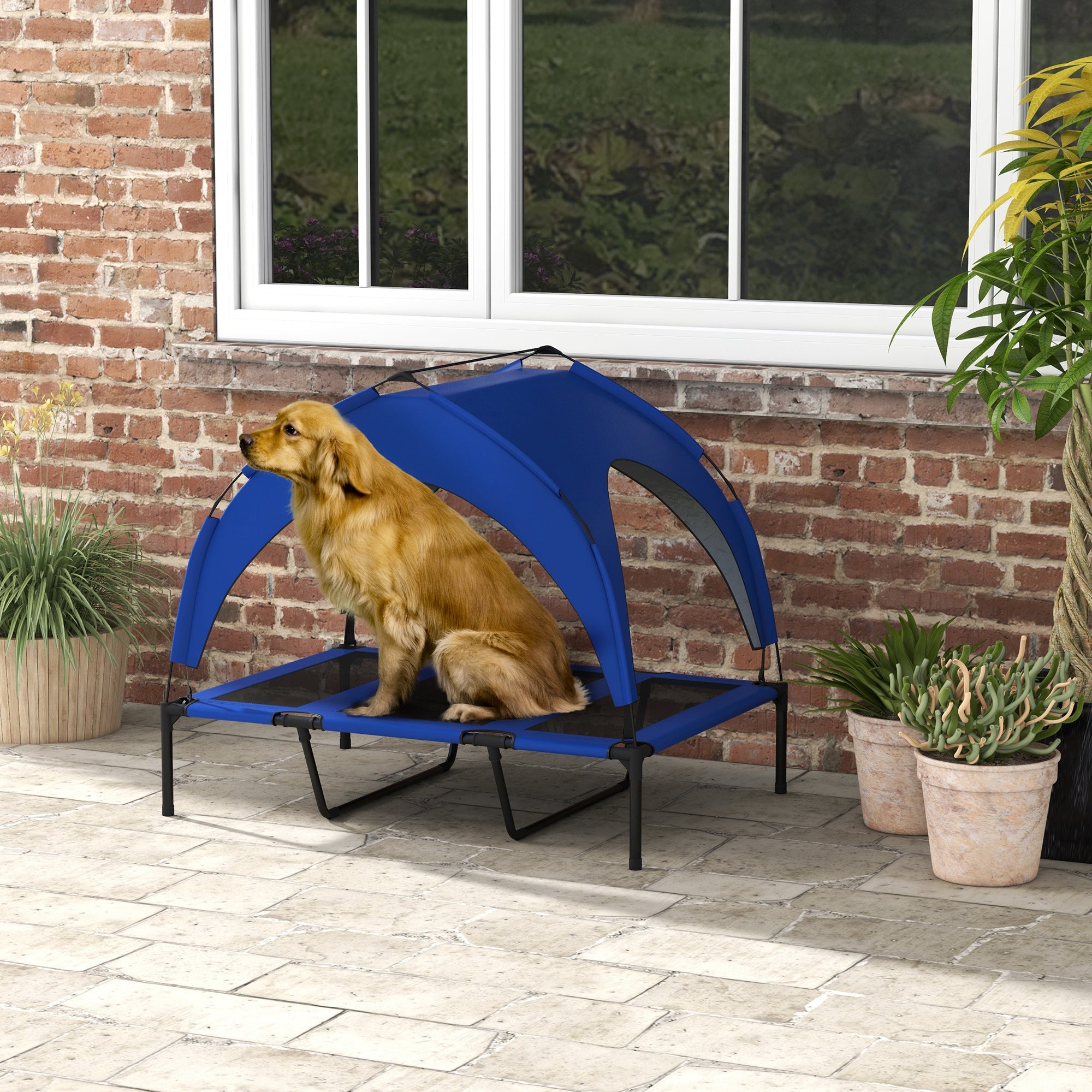 Cooling Raised Pet Bed w/ Washable Breathable Mesh, for Large Dogs, 106 x 76 x 94cm - Dark Blue-1