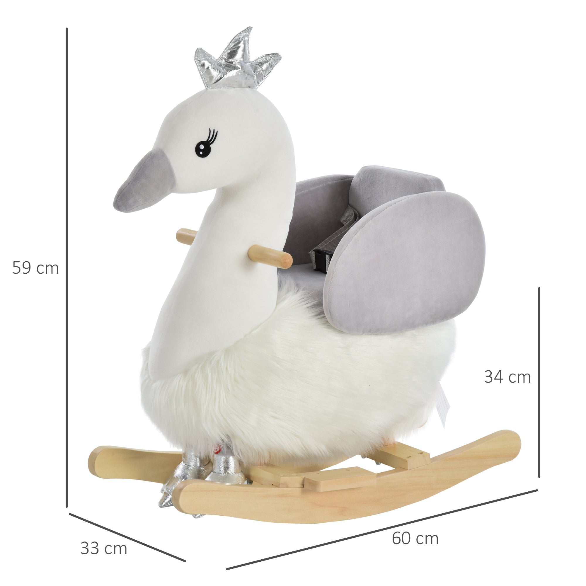 Kids Plush Ride-On Rocking Animal Horse Swan-shaped Toy Rocker with Realistic Sounds for Toddler 18-36 Months-2