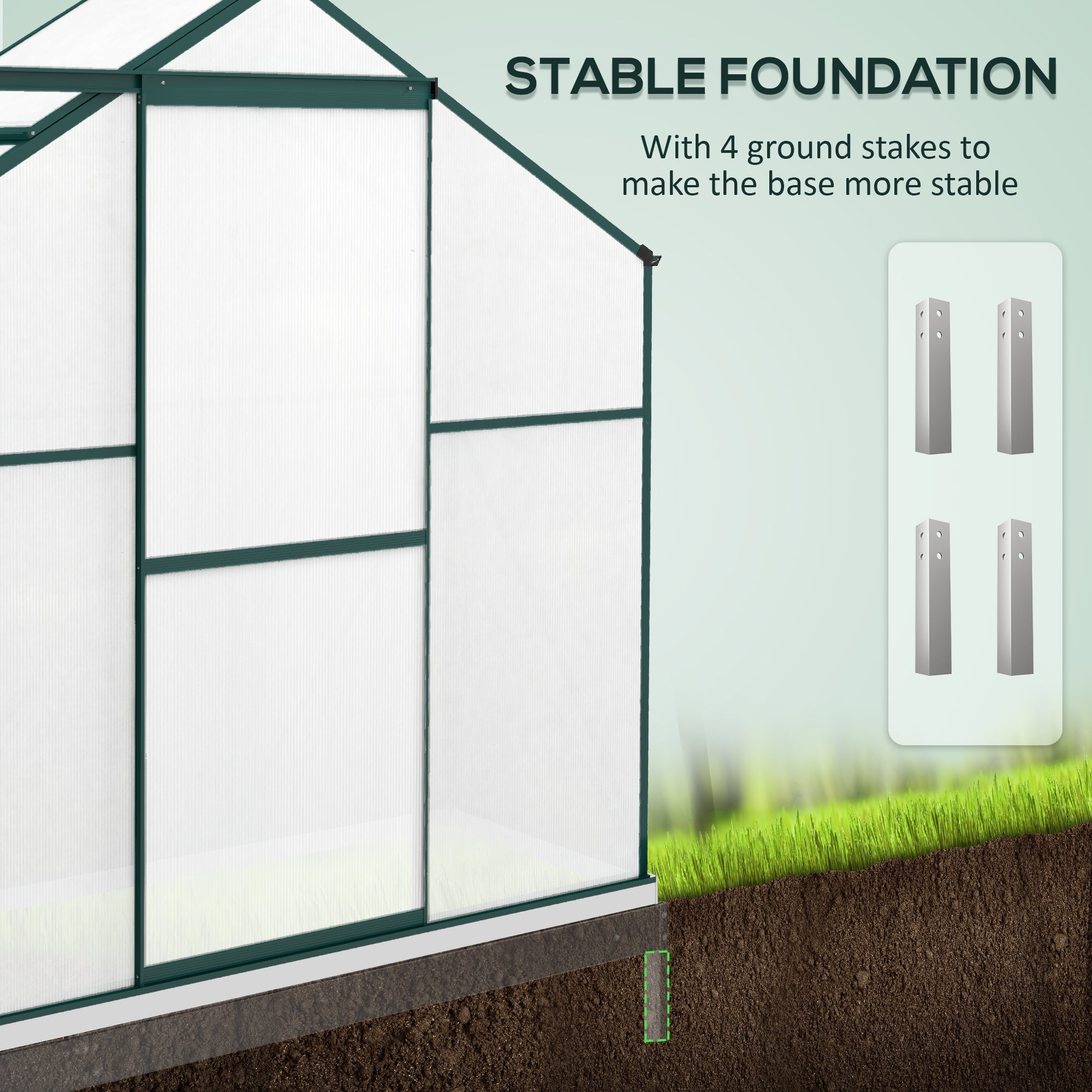 6 x 2.5ft Polycarbonate Greenhouse Walk-In Green House with Rain Gutter, Sliding Door, Window, Foundation, Green-4