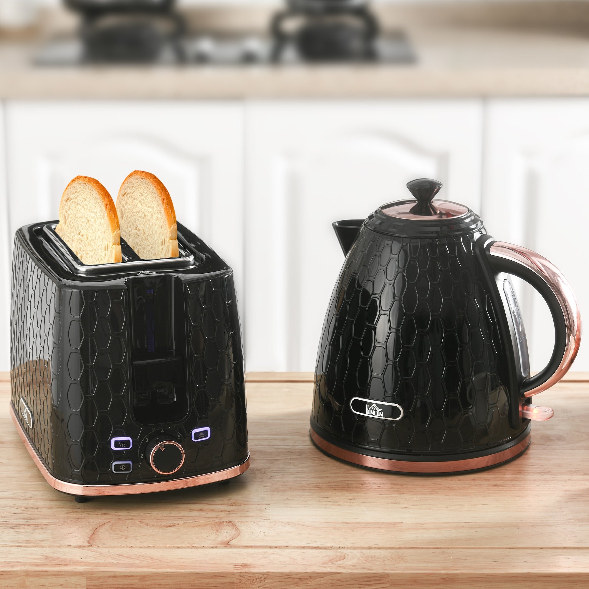 1.7L 3000W Fast Boil Kettle & 2 Slice Toaster Set, Kettle and Toaster Set with Auto Shut Off, Browning Controls, Black-1