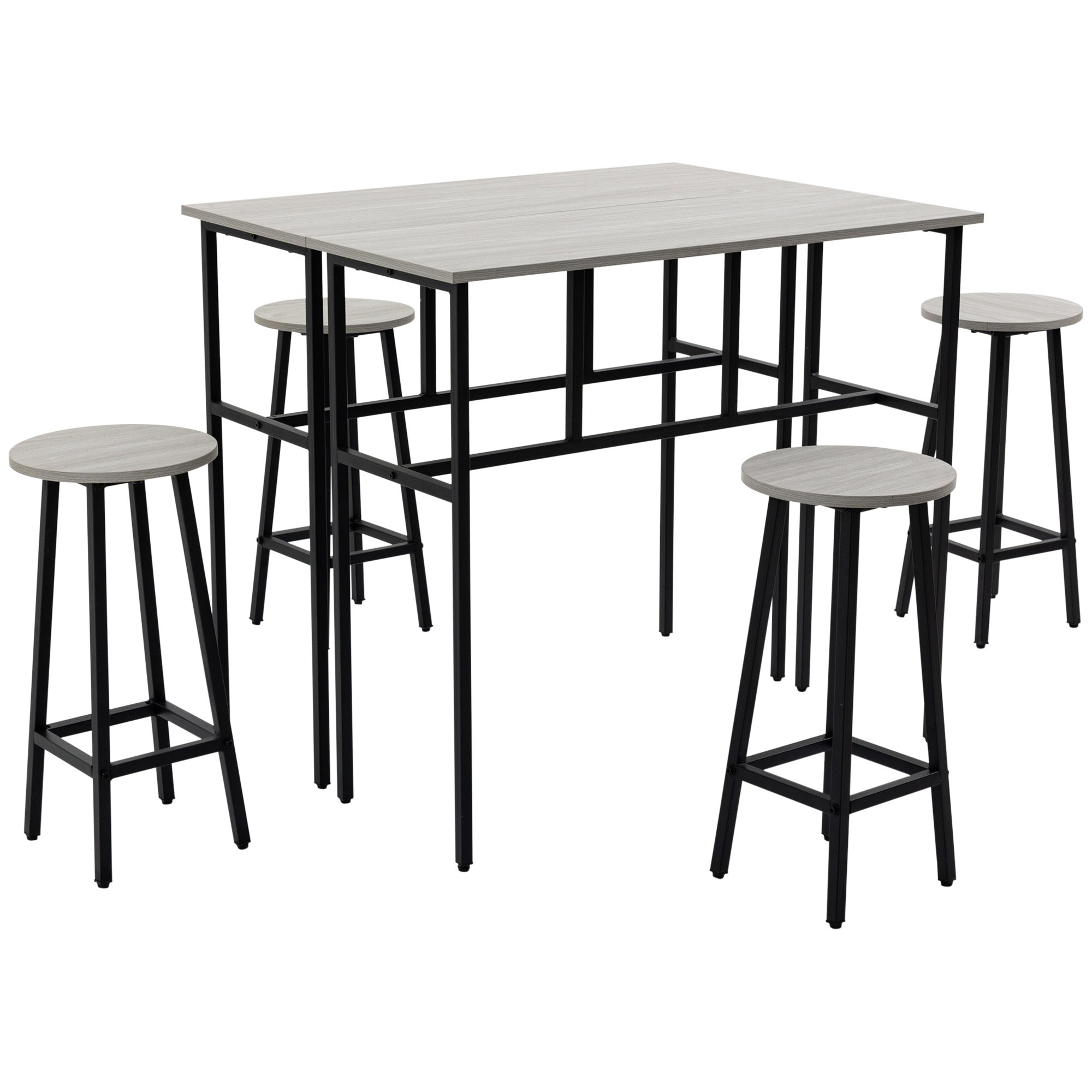 6-Piece Bar Table Set, 2 Breakfast Tables with 4 Stools, Counter Height Dining Tables & Chairs for Kitchen, Living Room, Grey-0