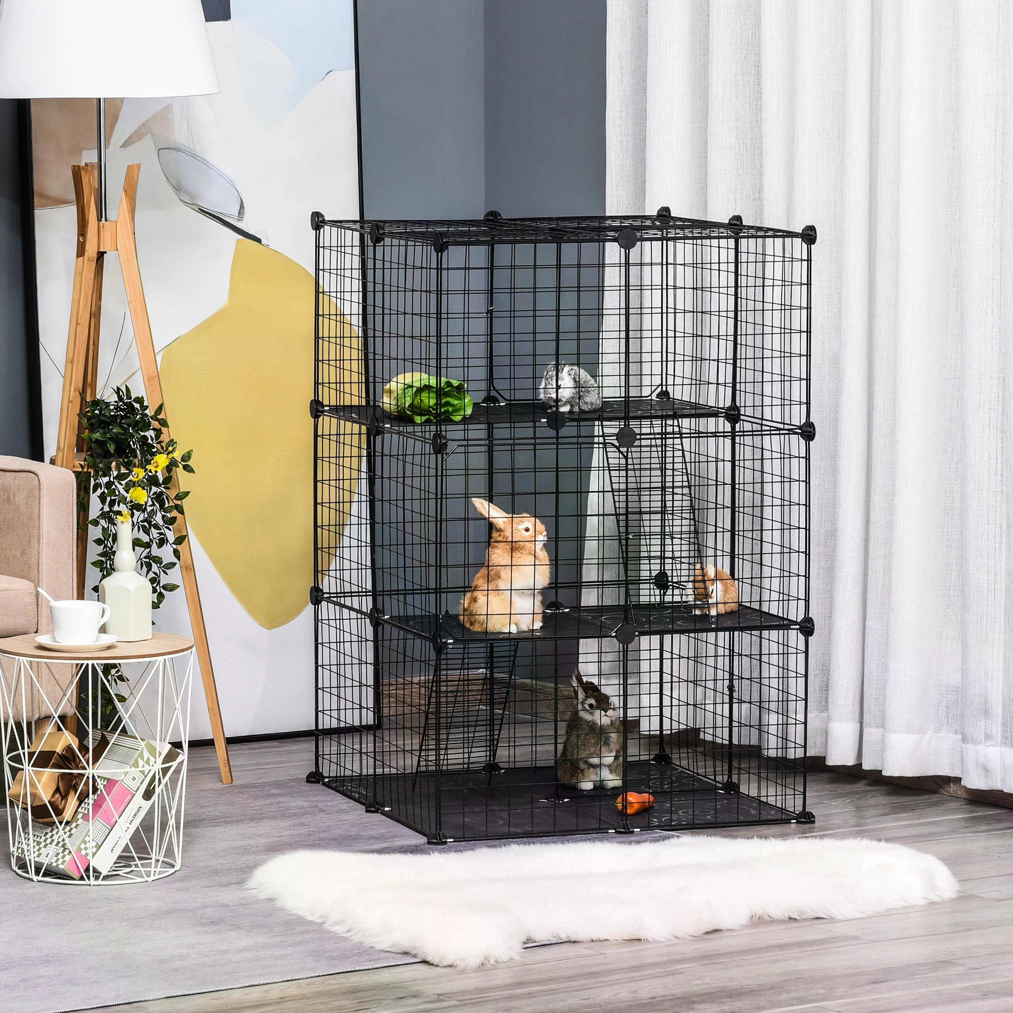 Pet Playpen DIY Small Animal Cage Enclosure Metal Wire Fence 39 Panels with 3 Doors 2 Ramps for Kitten Bunny Chinchilla Pet Mink Black by PawHut-1