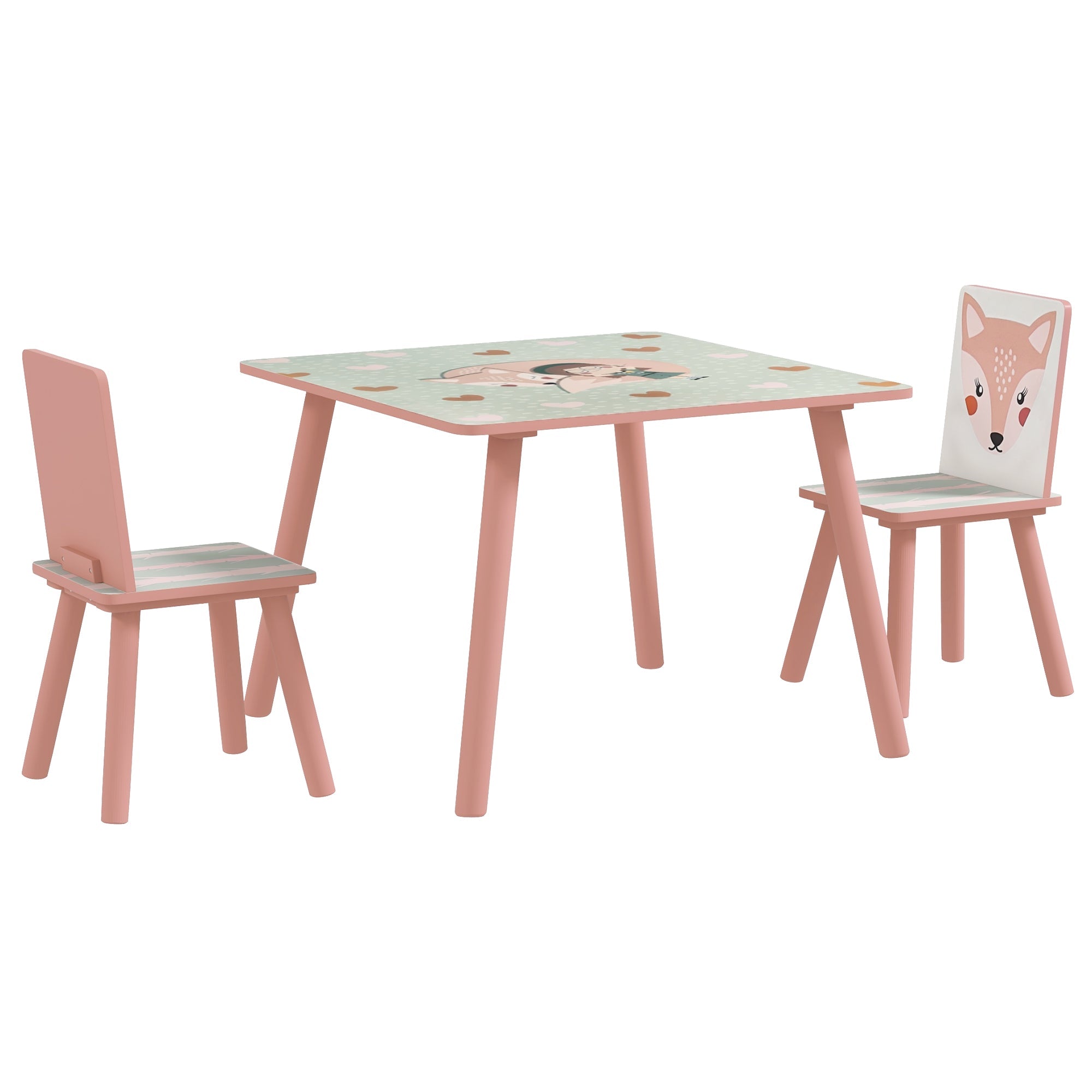 Kids and Table Chairs, Children Desk with Two Chairs, Toddler Furniture Set, for Ages 3-6 Years - Pink-0