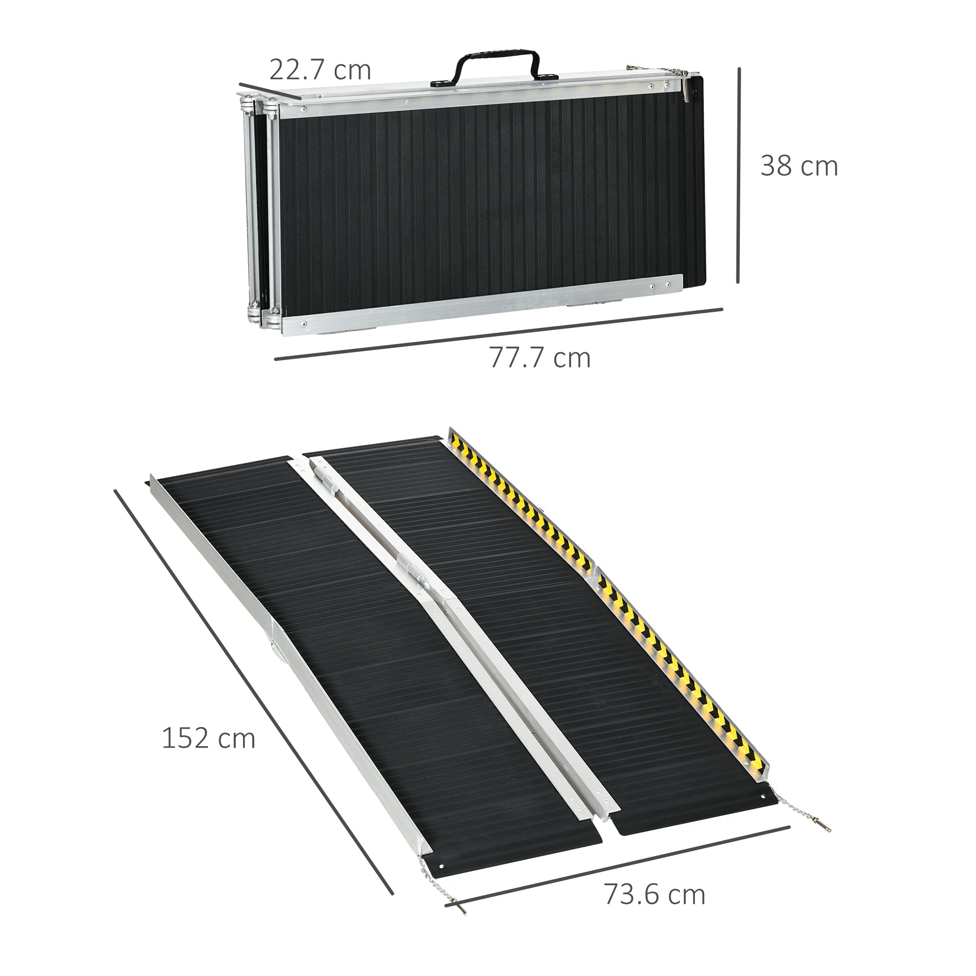 Wheelchair Ramp, 152L x 73Wcm, 272KG Capacity, Folding Aluminium Threshold Ramp w/ Non-Skid Surface, Transition Plates Above & Below for Steps-2