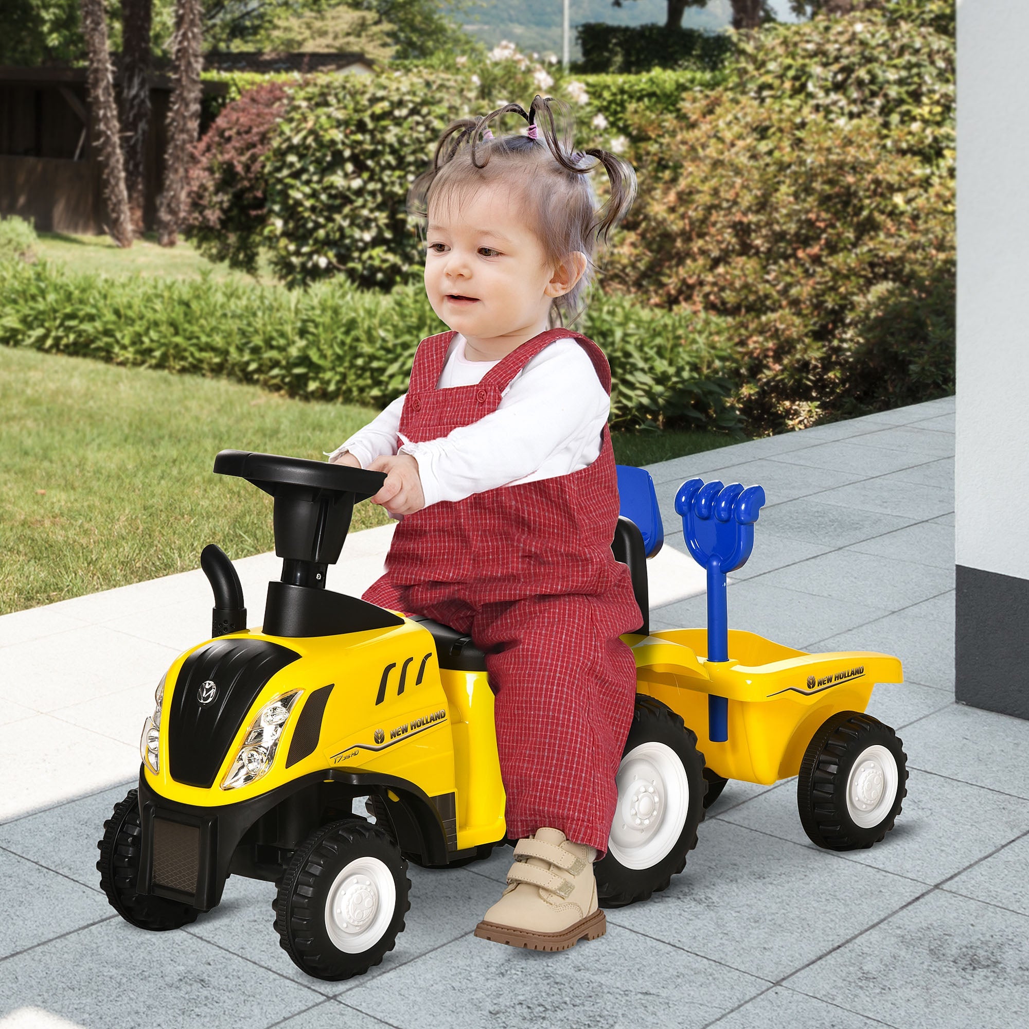 Compatible Baby Toddler Sliding Car NEW HOLLAND Licensed Foot to Floor Slider w/ Horn Storage Big Steering Wheel for 12-36 Months Yellow-1