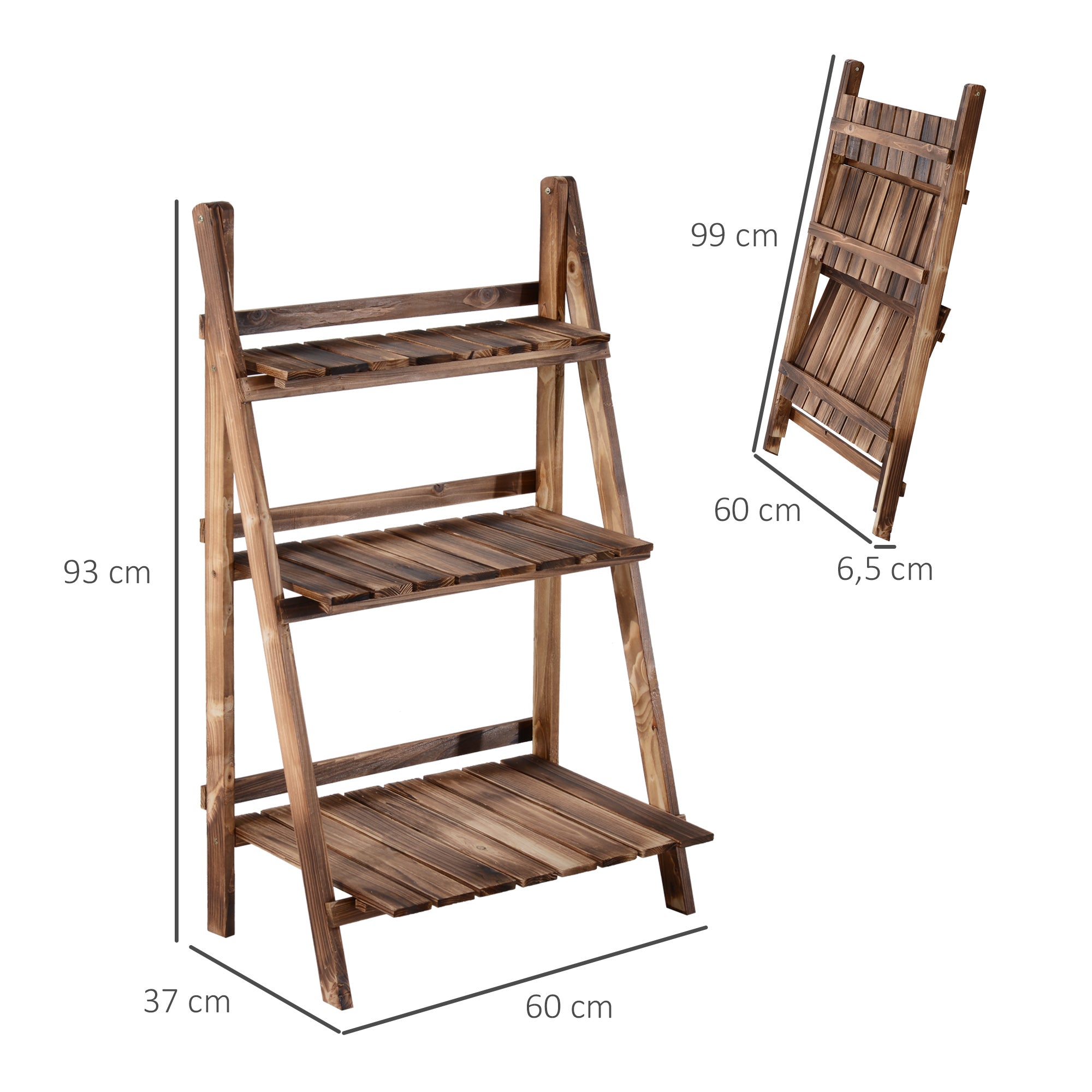 Wooden Folding Flower Pot Stand 3 Tier Garden Planter Display Ladder Gardener Storage Shelves Rack Herb Holder (60L x 37W x 93H (cm))-2