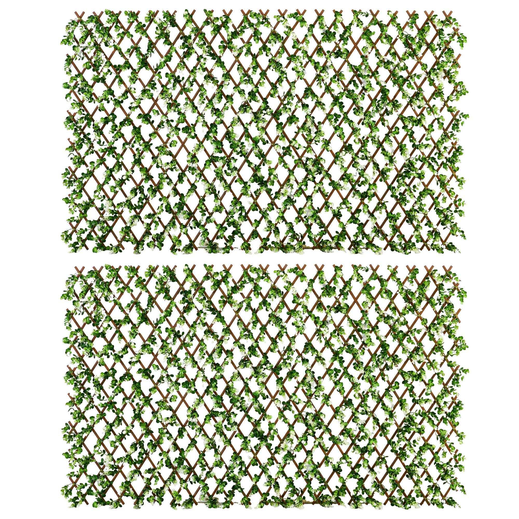 2 Pcs Expandable Faux Privacy Fence, 2 x 1m Decorative Trellis w/ Artificial Leaves, Garden Telescopic Hedge Privacy Screen Greenery Walls-0