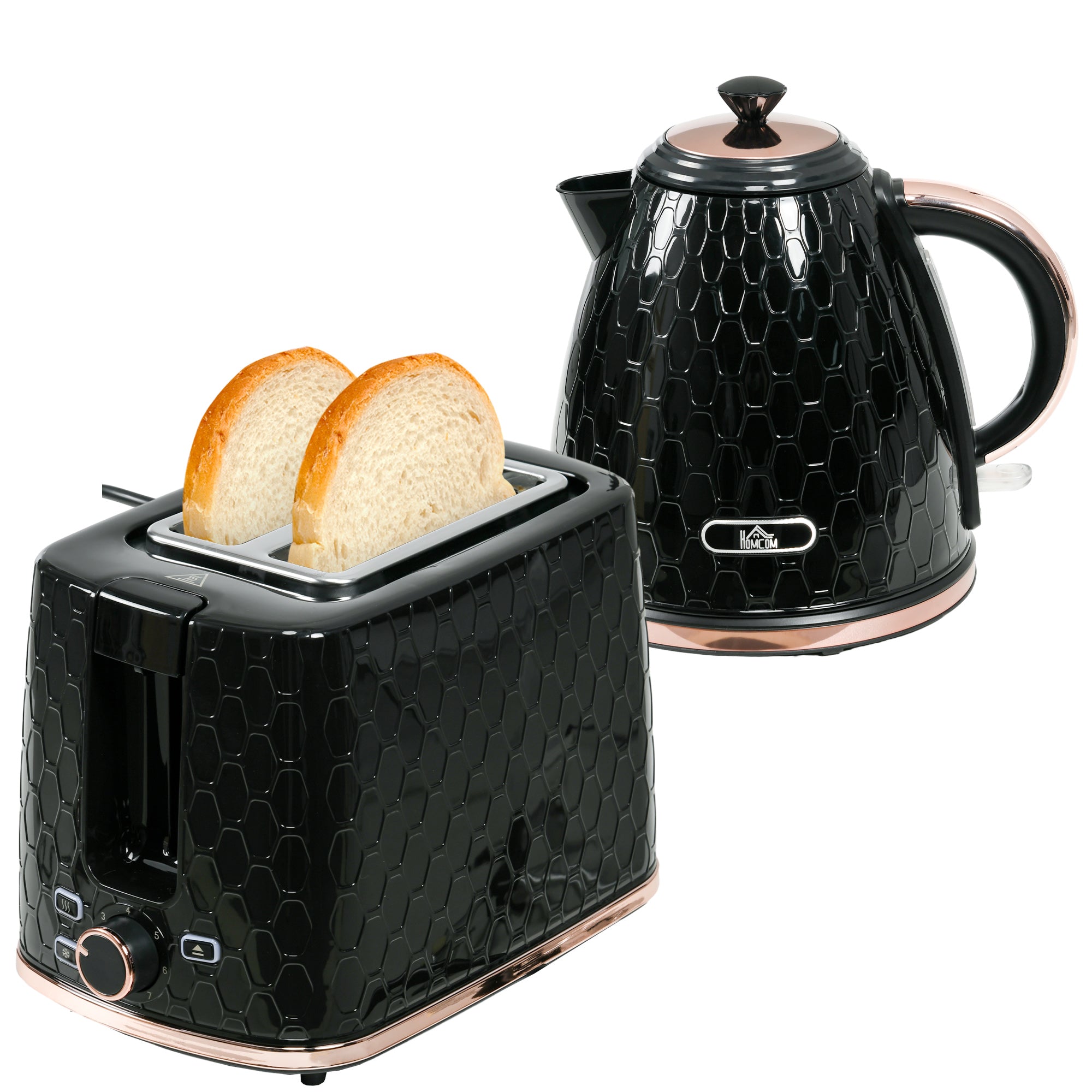 1.7L 3000W Fast Boil Kettle & 2 Slice Toaster Set, Kettle and Toaster Set with Auto Shut Off, Browning Controls, Black-0