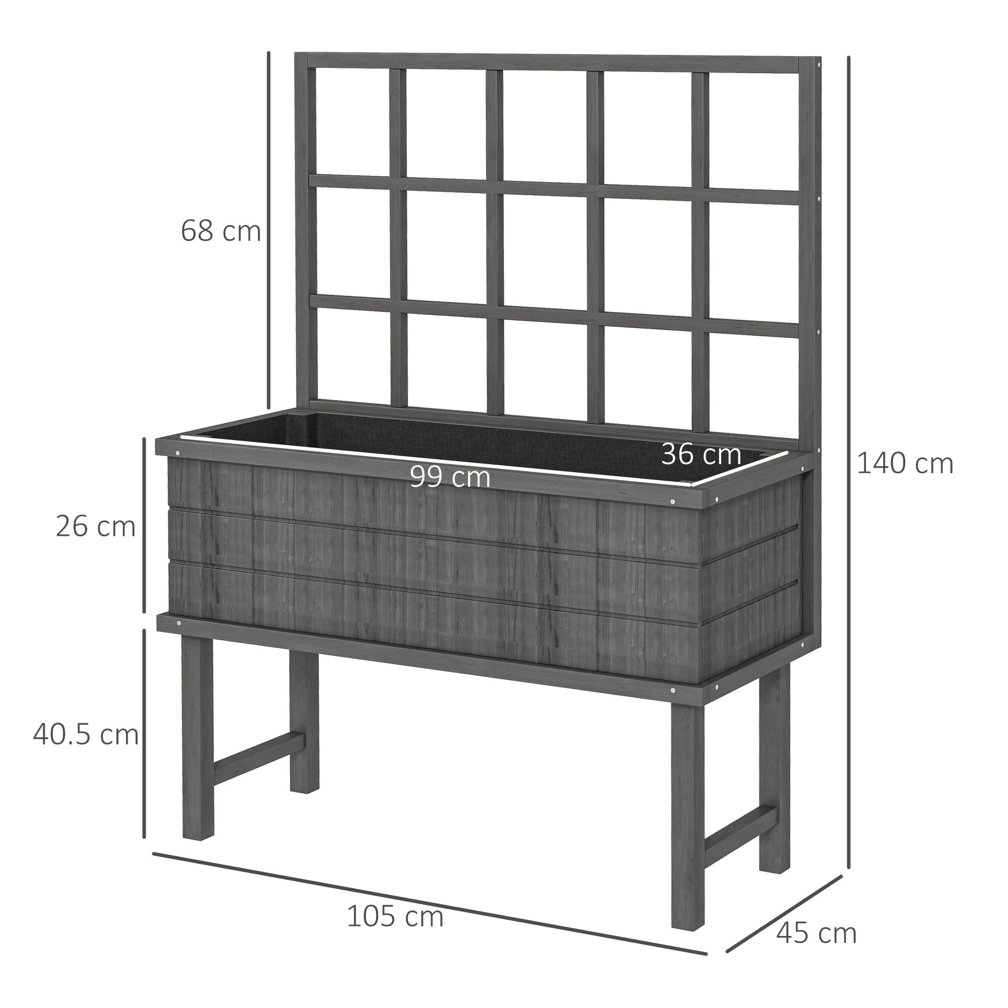 Wooden Raised Planter with Trellis for Vine Climbing Plants, Elevated Garden Bed with Drainage Holes and Bed Liner-2