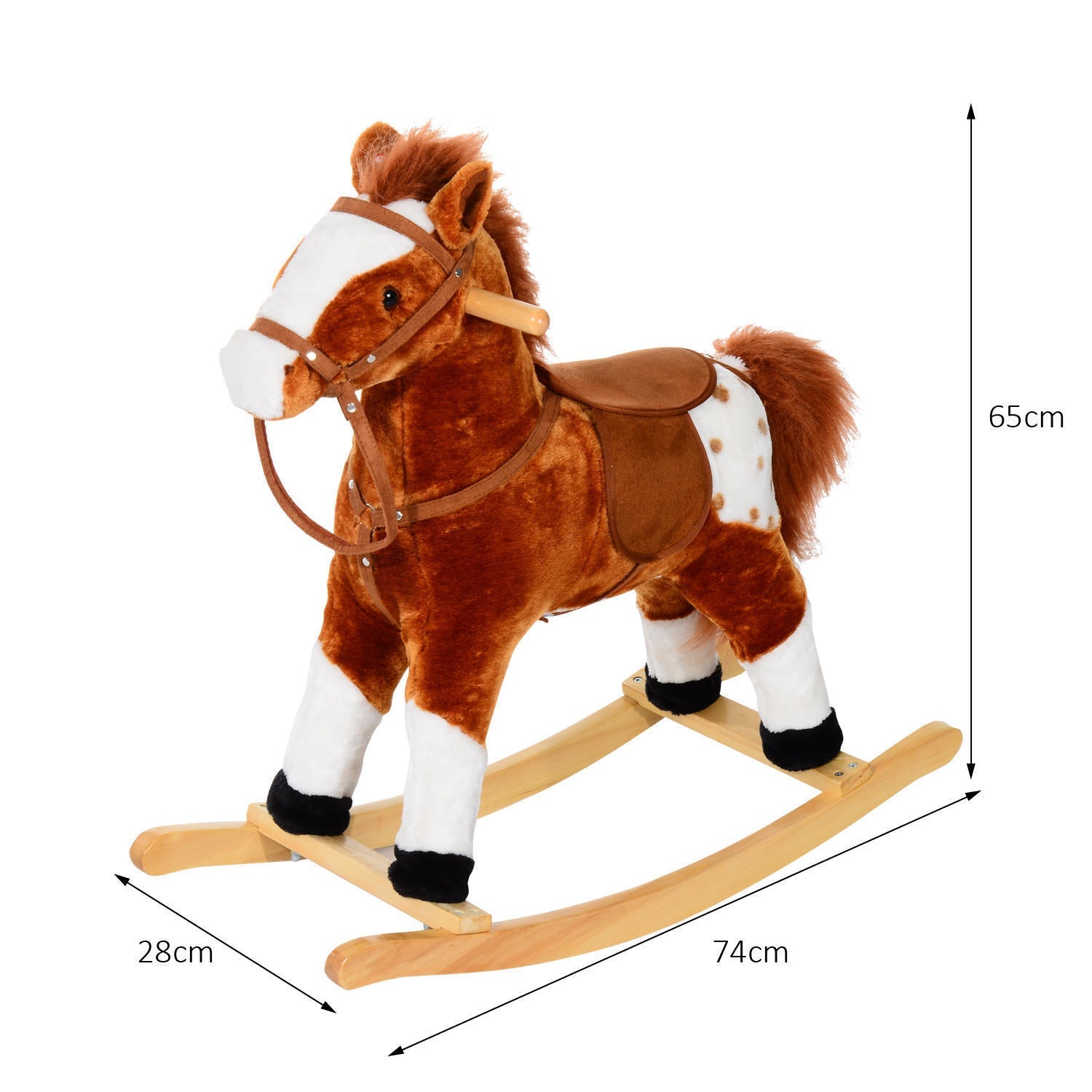 Wooden Rocking Horse with Sound Handle Grip Traditional Toy Fun Gift Brown-2