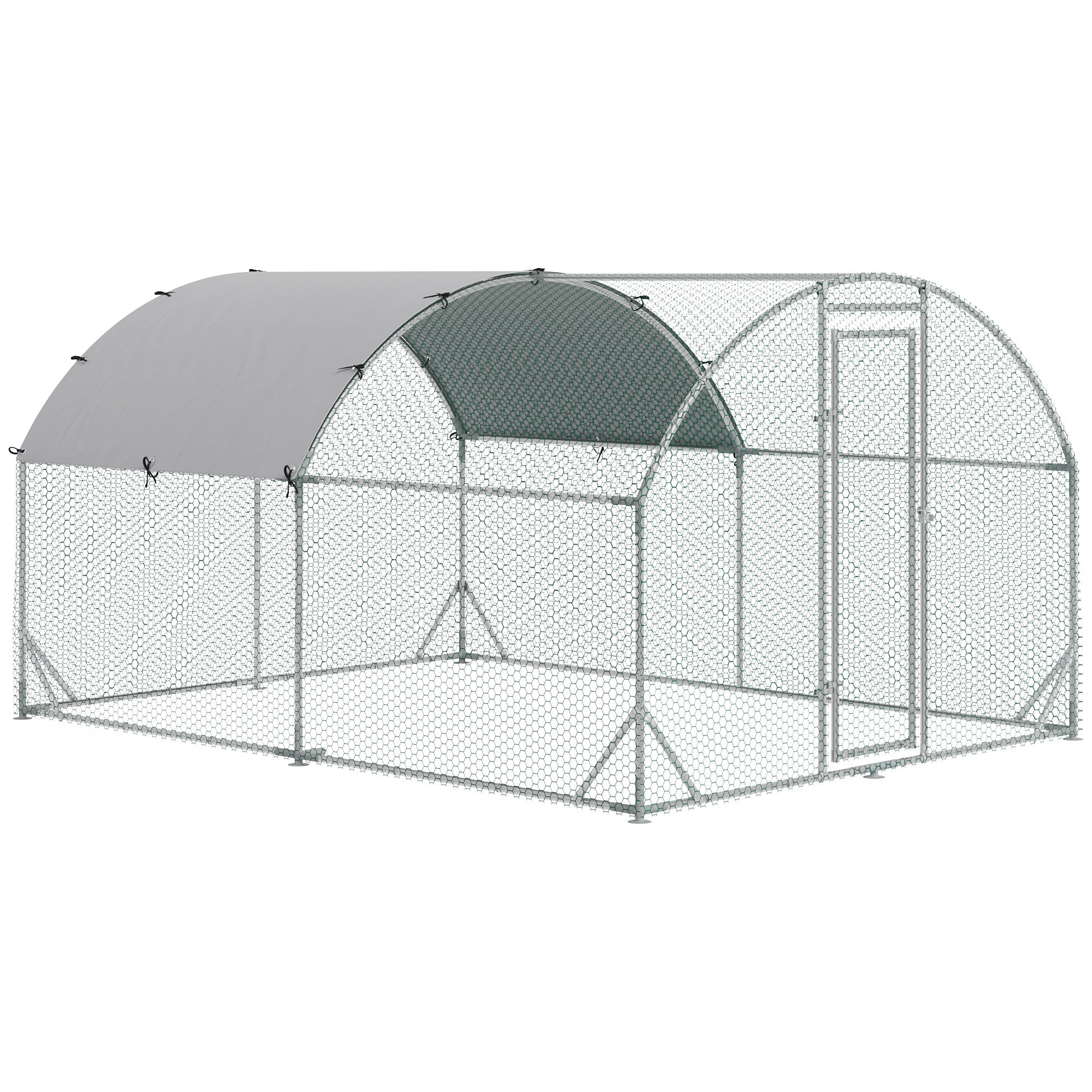 Walk In Chicken Run Galvanized Chicken Coop Hen Poultry House Cage Rabbit Hutch Pet Playpen Backyard with Water-Resist Cover, 2.8 x 3.8 x 2m-0