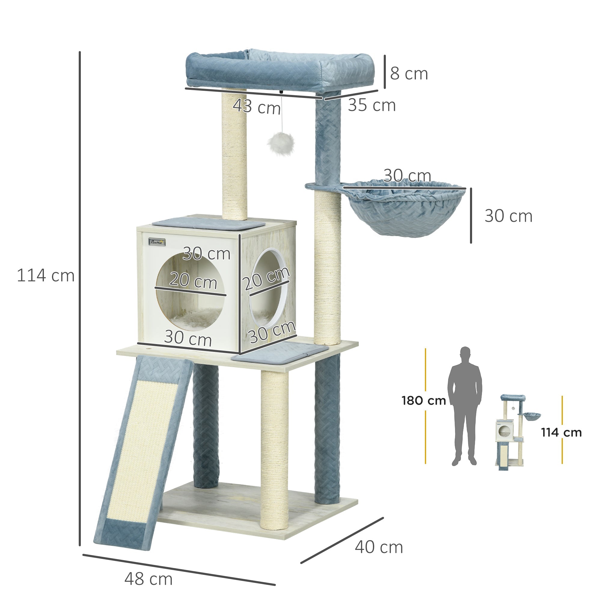 114cm Cat Tree for Indoor Cats, with Scratching Posts, hammock, Bed, House-2