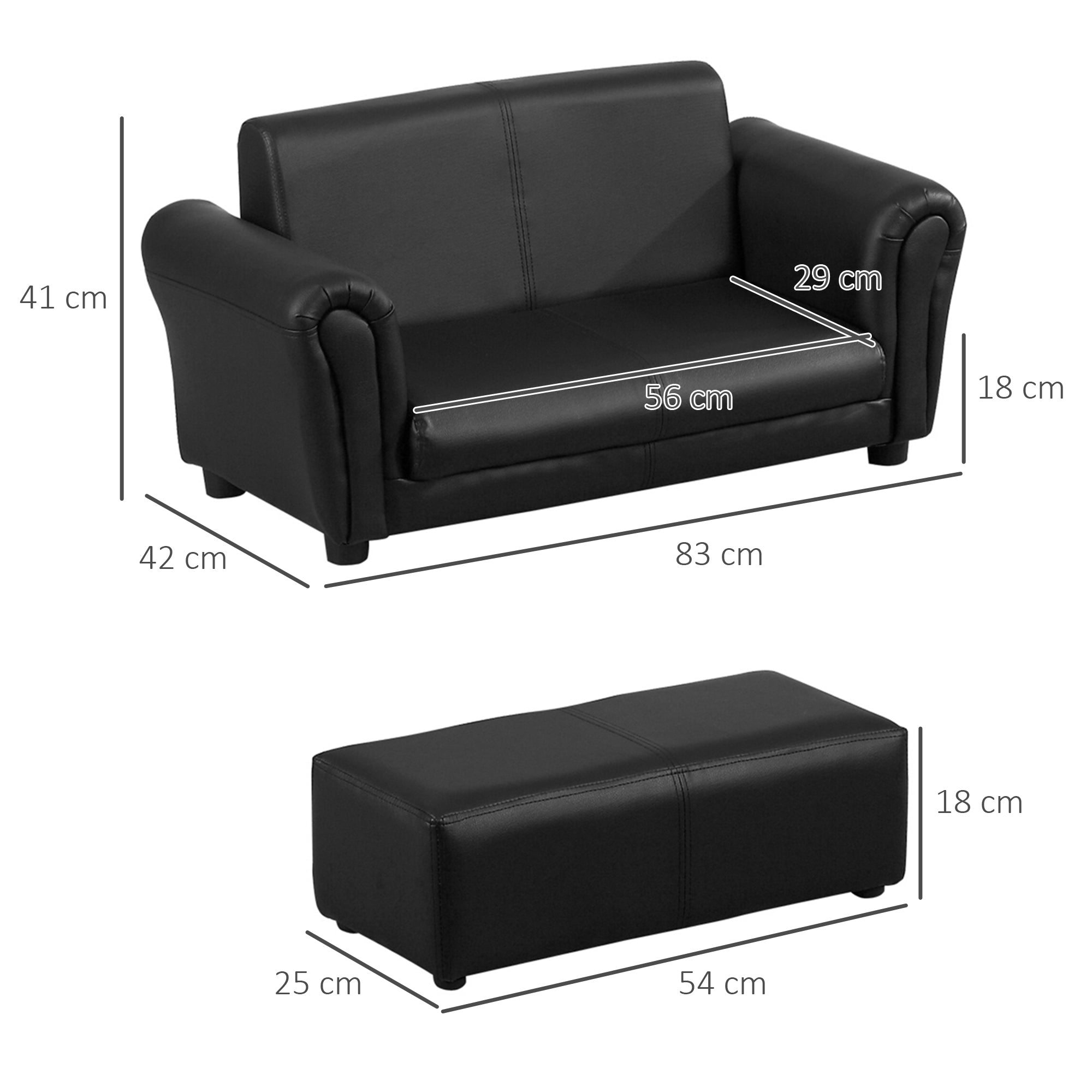 2 Seater Toddler Chair Kids Twin Sofa Childrens Double Seat Chair Furniture Armchair Boys Girls Couch w/ Footstool (Black)-2