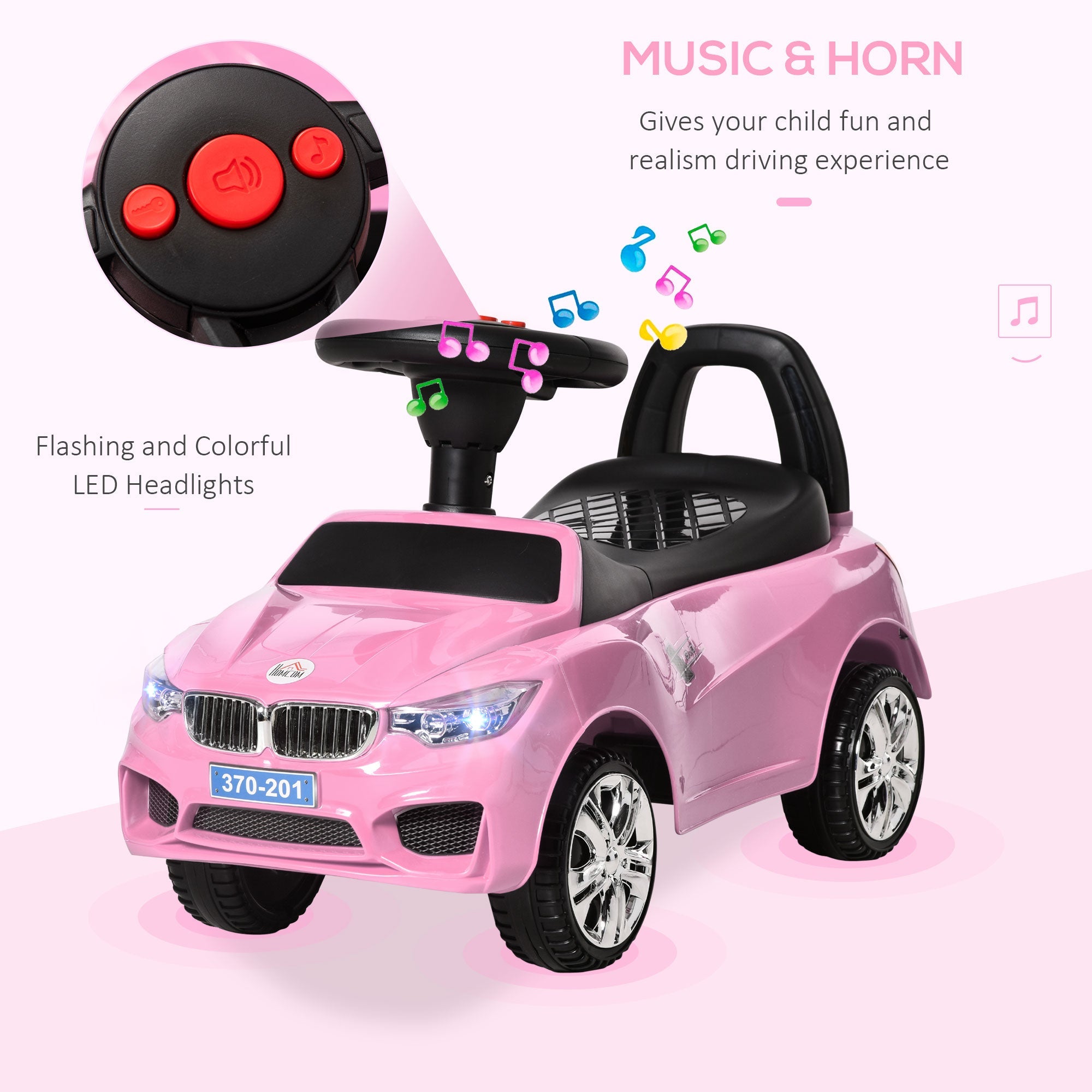 Ride on Sliding Car Baby Toddler Foot to Floor Slider Stroller w/ Horn Music Working Lights Hidden Storage Big Steering Wheel Pink-3