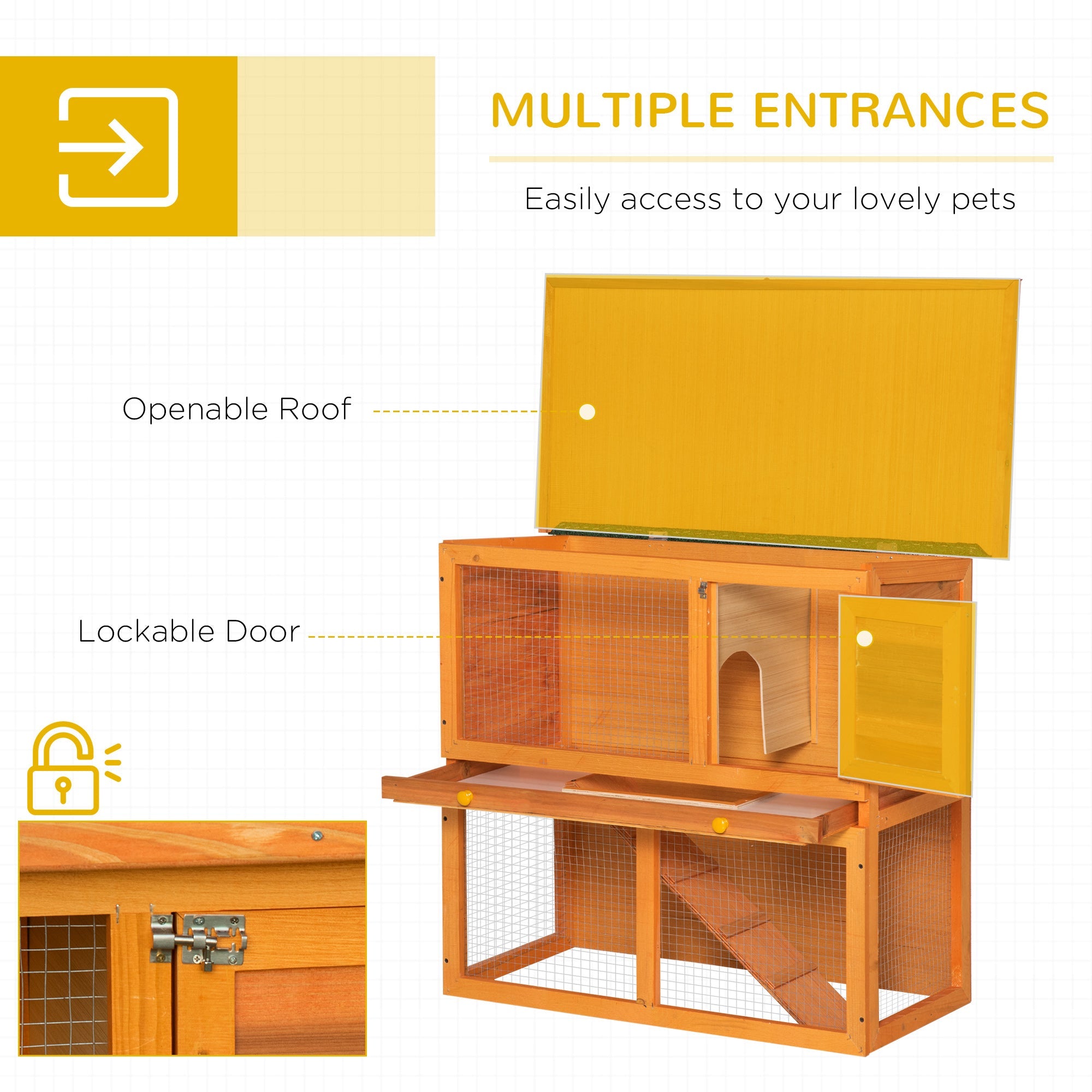 2-Tier Rabbit Hutch Wooden Guinea Pig Hutch Double Decker Pet Cage Run with Sliding Tray Opening Top-4