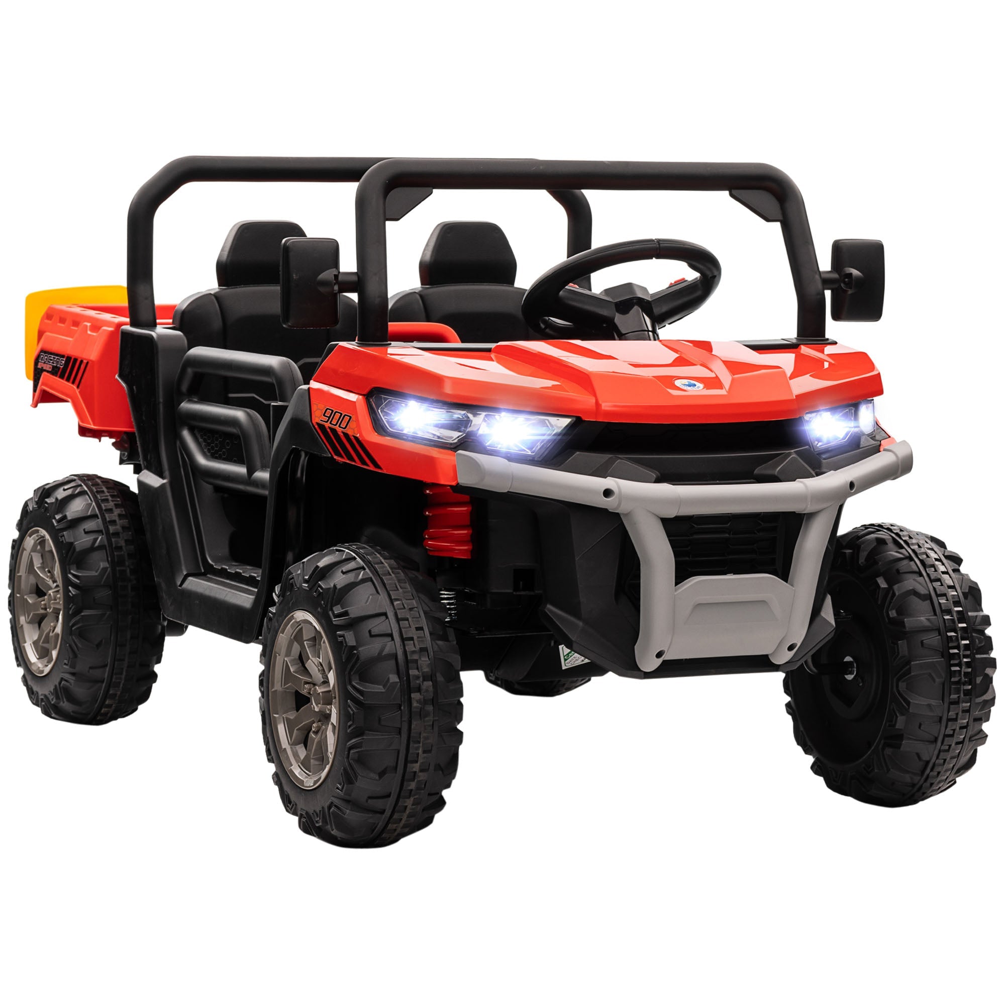 12V Two-Seater Kids Electric Ride-On Car, with Electric Bucket, Remote Control - Red-0