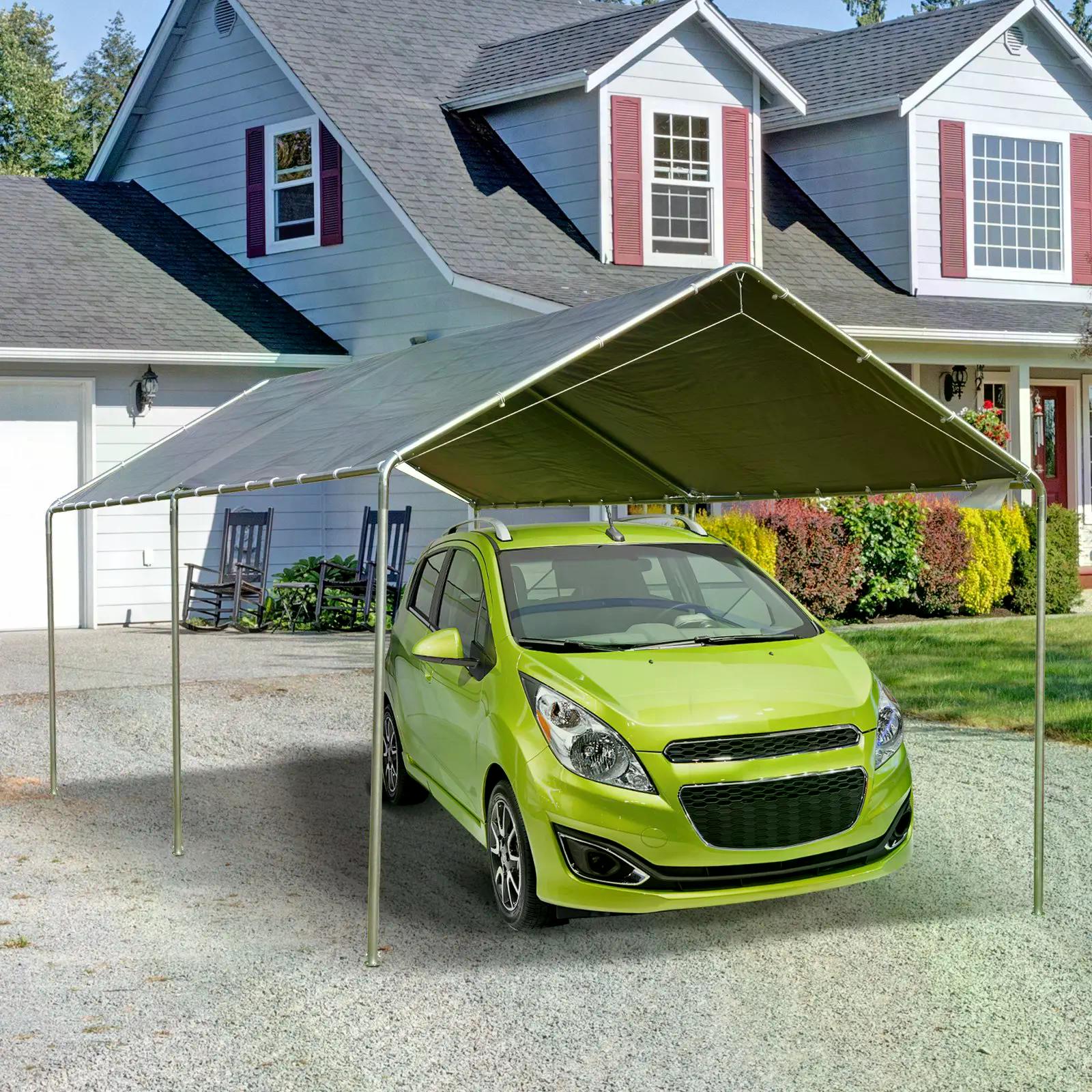 3 x 6m Heavy Duty Carport Garage Car Shelter Galvanized Steel Outdoor Open Canopy Tent Water UV Resistant Waterproof, Grey-1