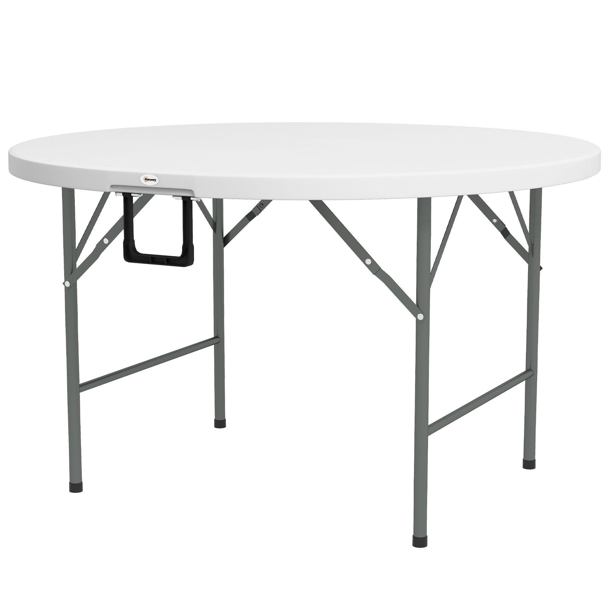 122 Folding Garden Table, Outdoor HDPE Round Picnic Table for 6, Patio Table with Metal Frame, White-0