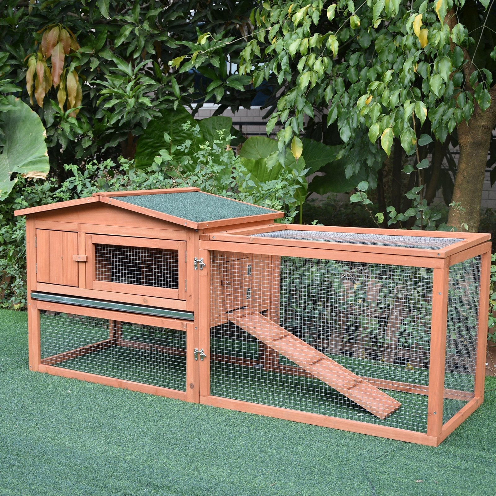 2 Floor Wooden Rabbit Hutch Bunny Cage House Chicken Coop Outdoor Garden Backyard 158 x 58 x 68 cm-1