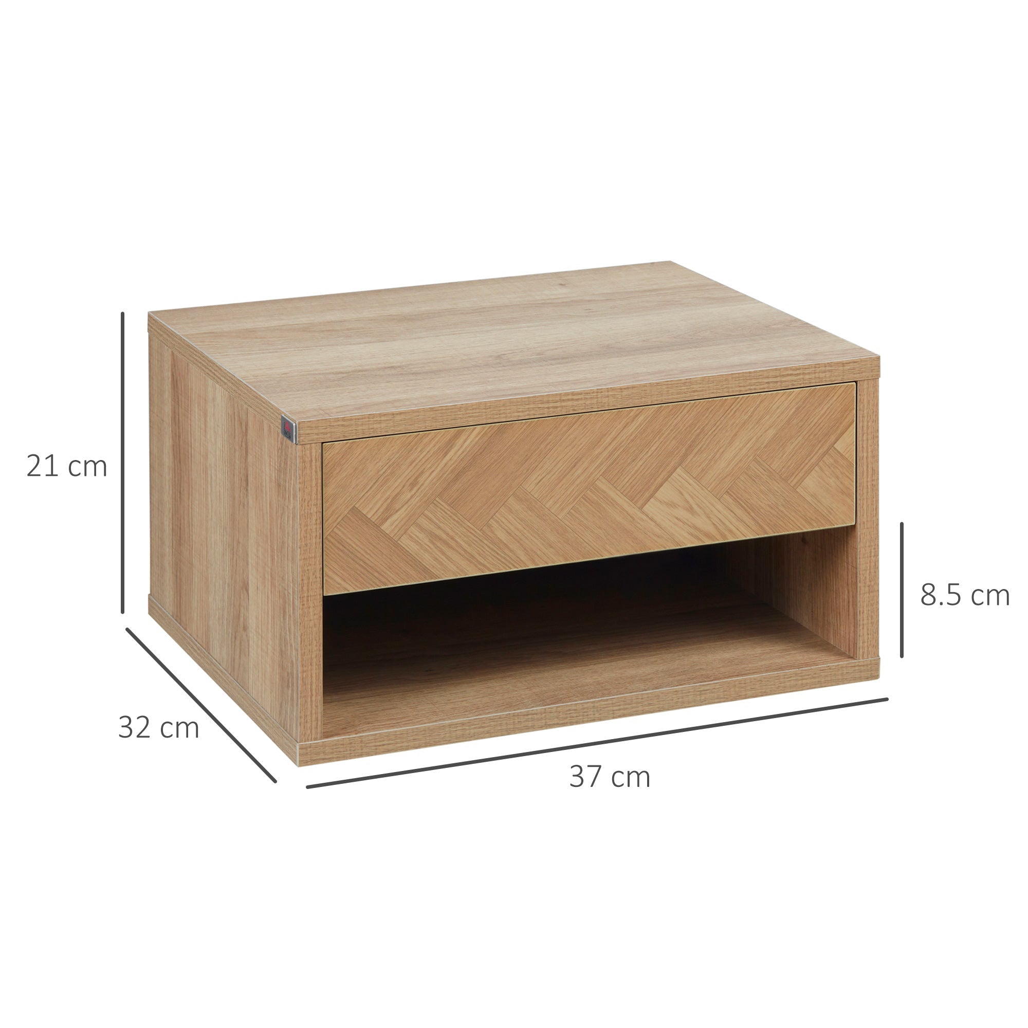 2 Pieces Bedside Table Wall Mounted Nightstand with Drawer and Shelf for Bedroom, 37 x 32 x 21cm, Natural-2