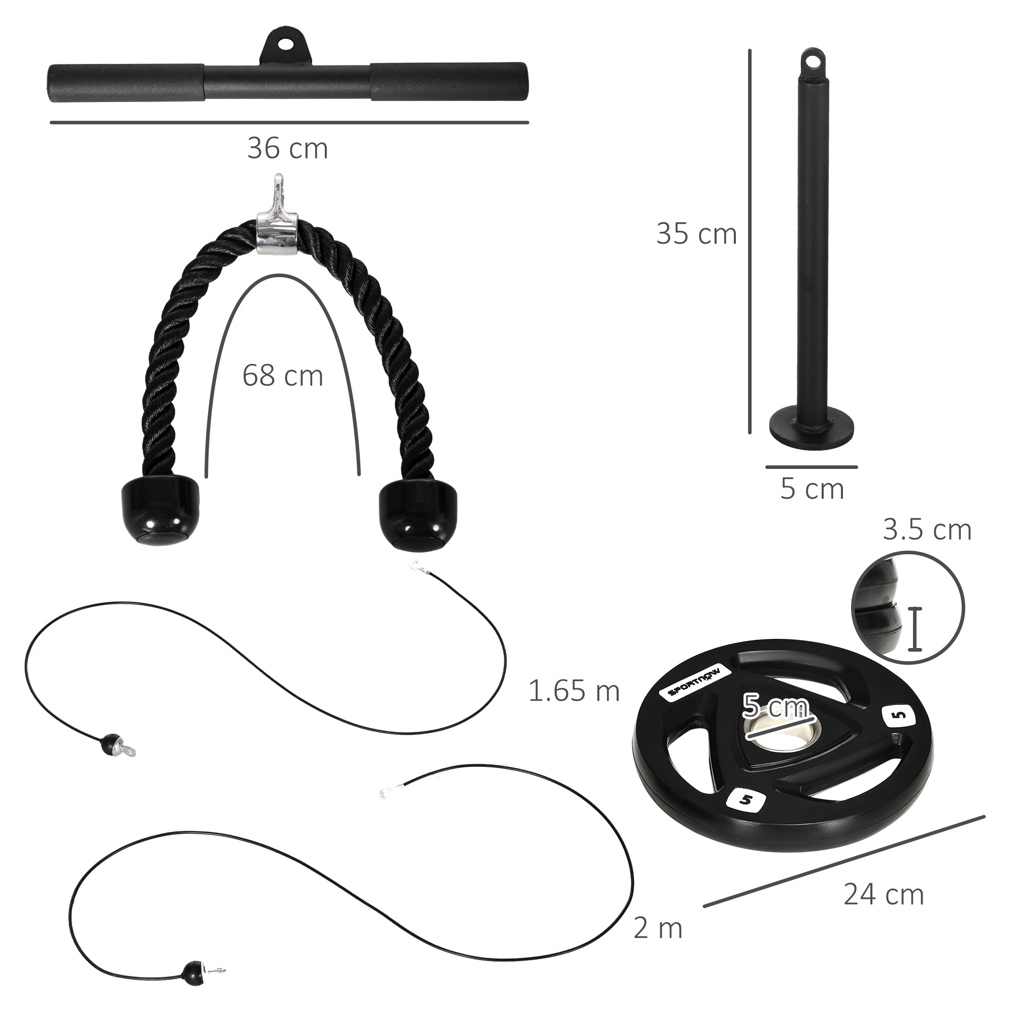 Cable Machine Pulley System w/ 2 x 5kg Olympic Weight Plates, Lat Pull Down System w/ DIY Loading Weight for Home Gym Training-2