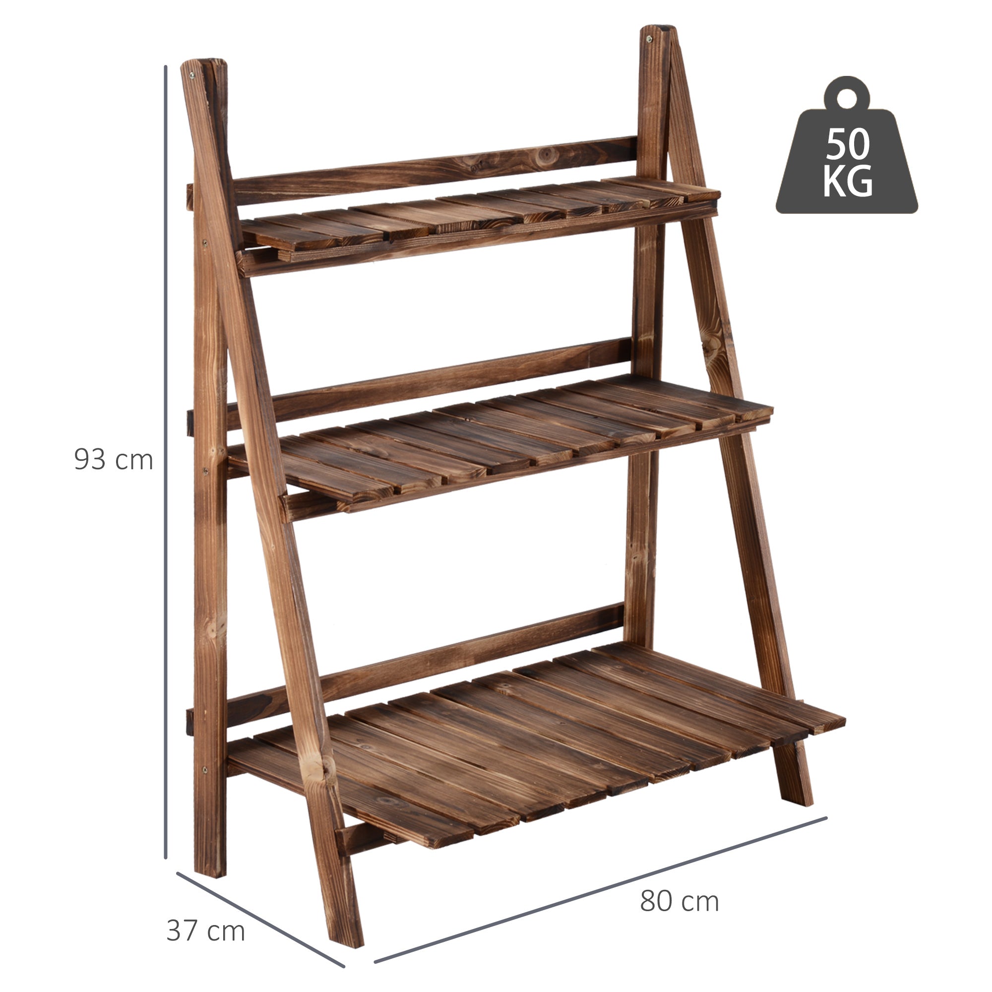 Wooden Folding Flower Pot Stand 3 Tier Garden Planter Display Ladder Gardener Storage Shelves Rack Herb Holder (80L x 37W x 93H (cm))-2