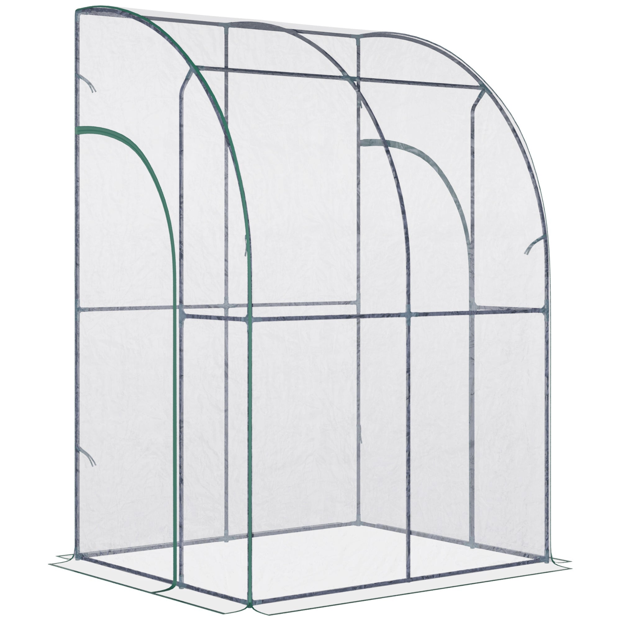 Walk-In Greenhouse Lean to Wall Tunnel Greenhouse with Zippered Roll Up Door PVC Cover Sloping Top, 143 x 118 x 212 cm-0