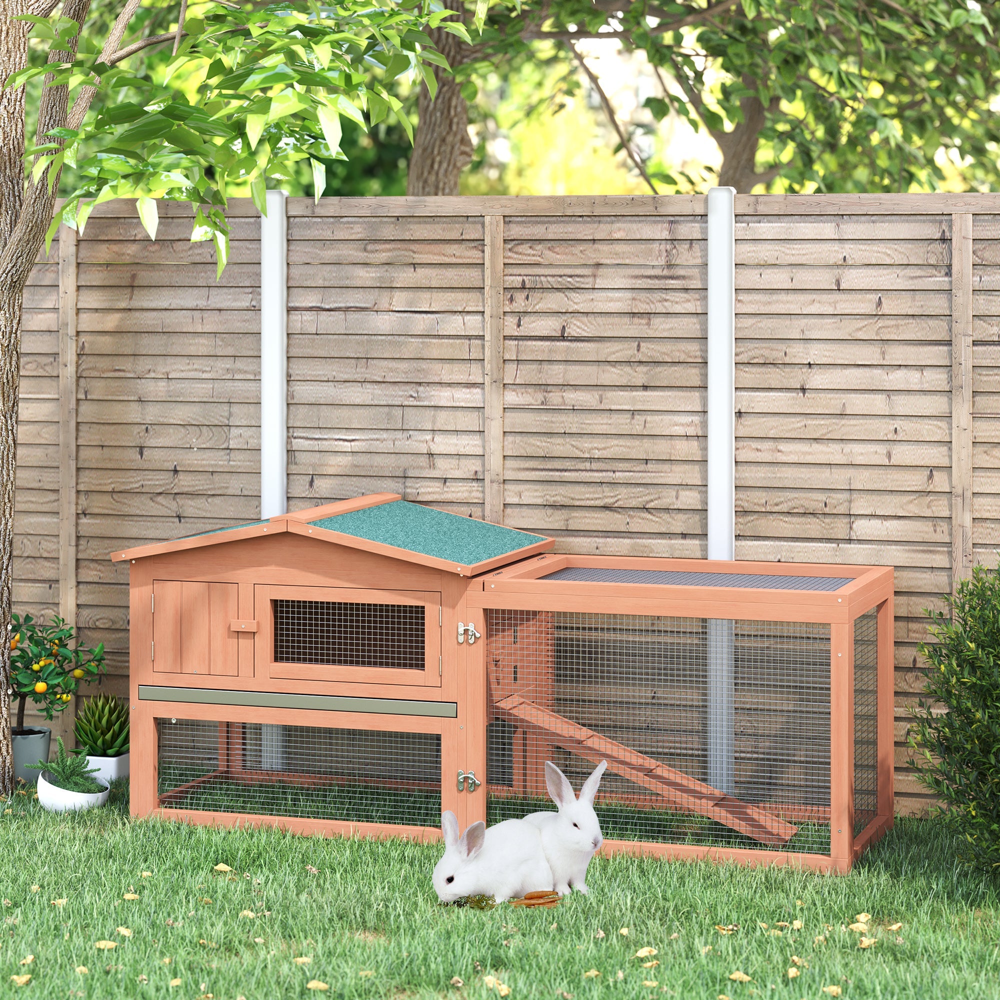 2 Floor Wooden Rabbit Hutch Bunny Cage House Chicken Coop Outdoor Garden Backyard 158 x 58 x 68 cm-1