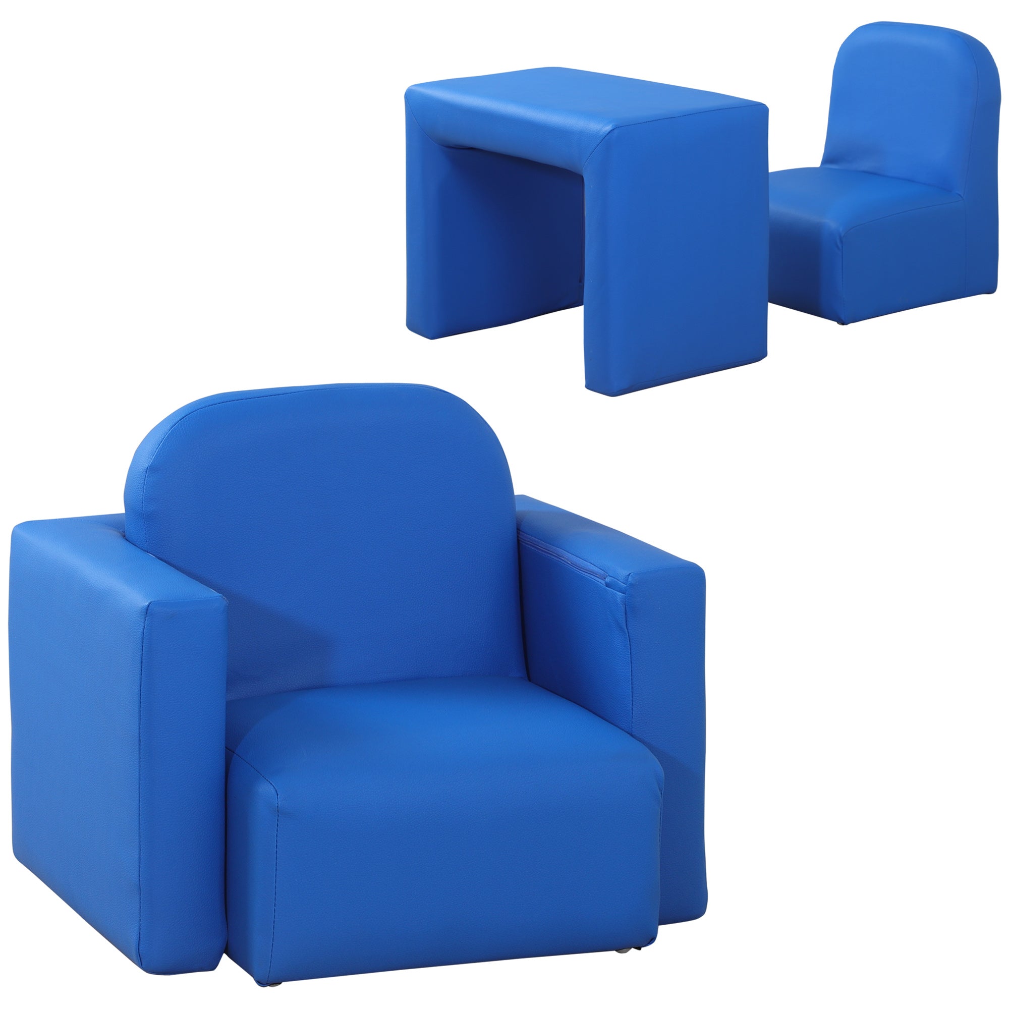 2 In 1 Toddler Sofa Chair, 48 x 44 x 41 cm, for Game Relax Playroom, Blue-0