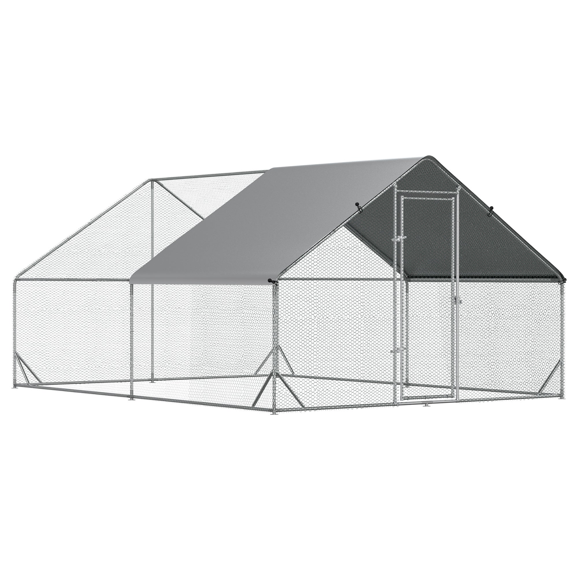 Walk-In Chicken Coop Run Cage, Large Galvanized Chicken House, Hen Poultry House Rabbit Hutch Pet Playpen w/ Water-Resist Cover, 3 x 4 x 2m-0