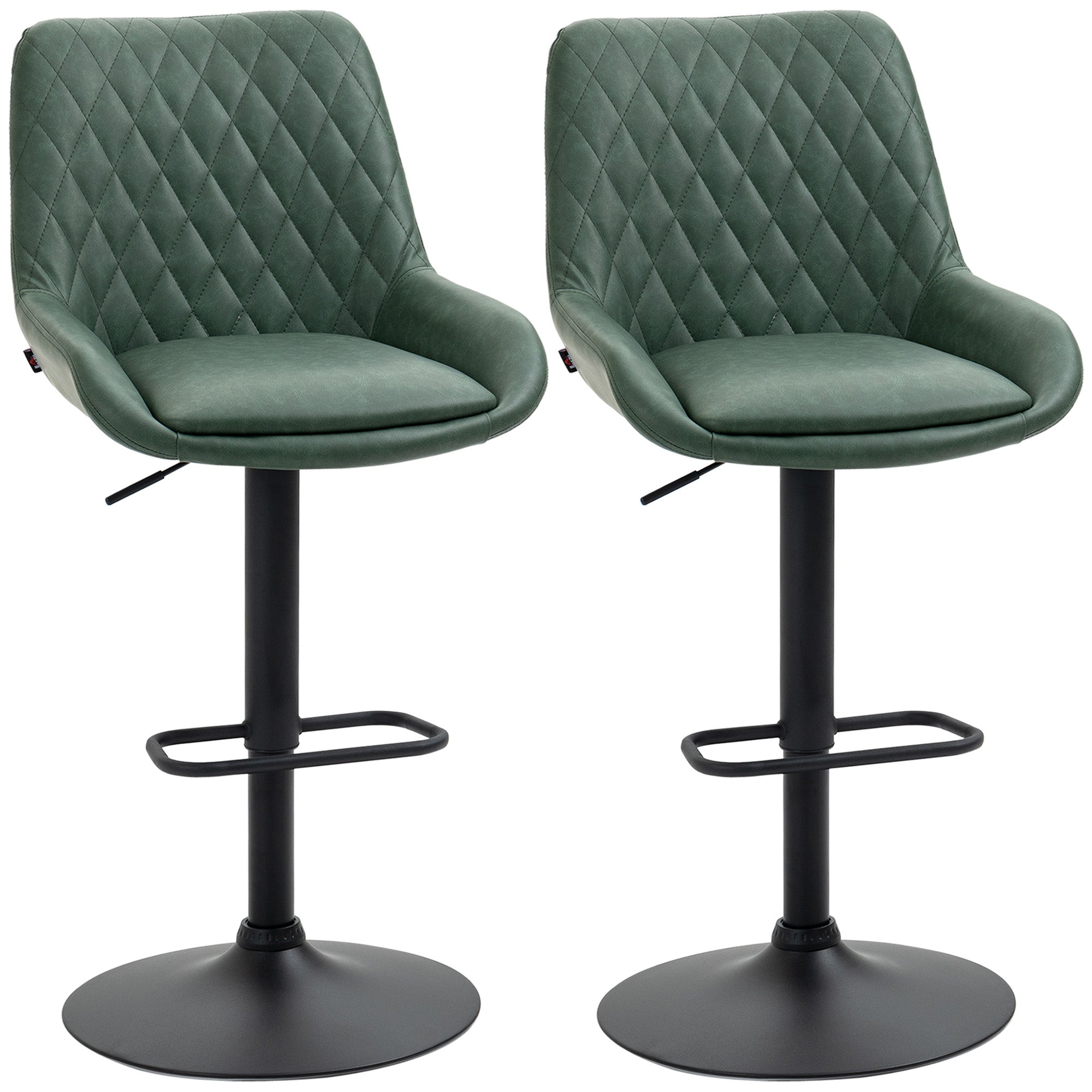 Retro Bar Stools Set of 2, Adjustable Kitchen Stool, Upholstered Bar Chairs with Back, Swivel Seat, Green-0