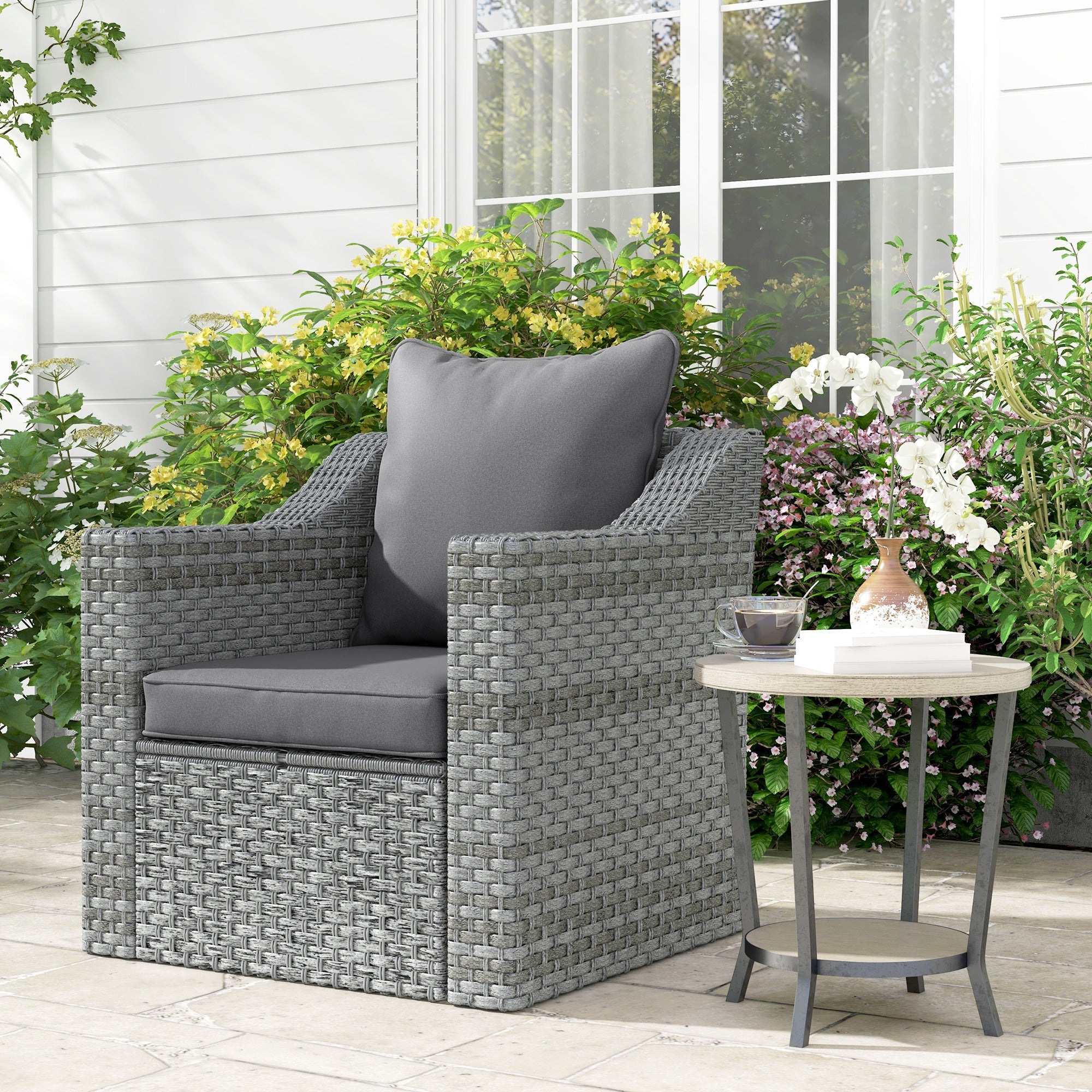 1-Piece Back and Seat Cushion Pillow Replacement, Patio Chair Cushion Set for Indoor Outdoor, Charcoal Grey-1