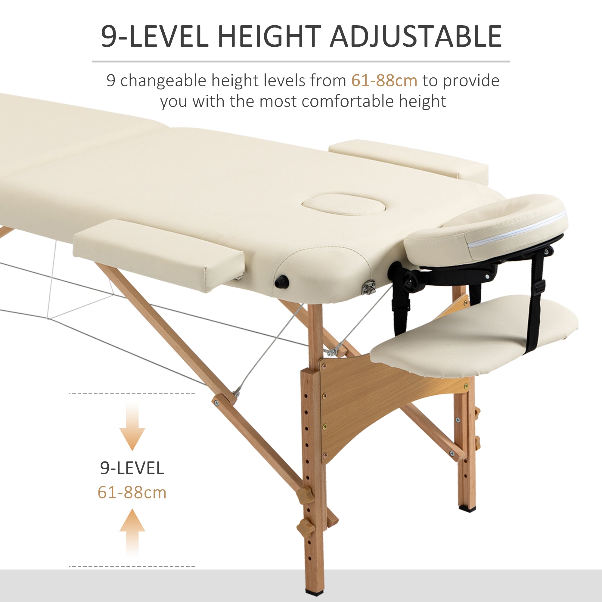 Portable Massage Bed, Folding Spa Beauty Massage Table with 2 Sections, Carry Bag and Wooden Frame, Cream-3