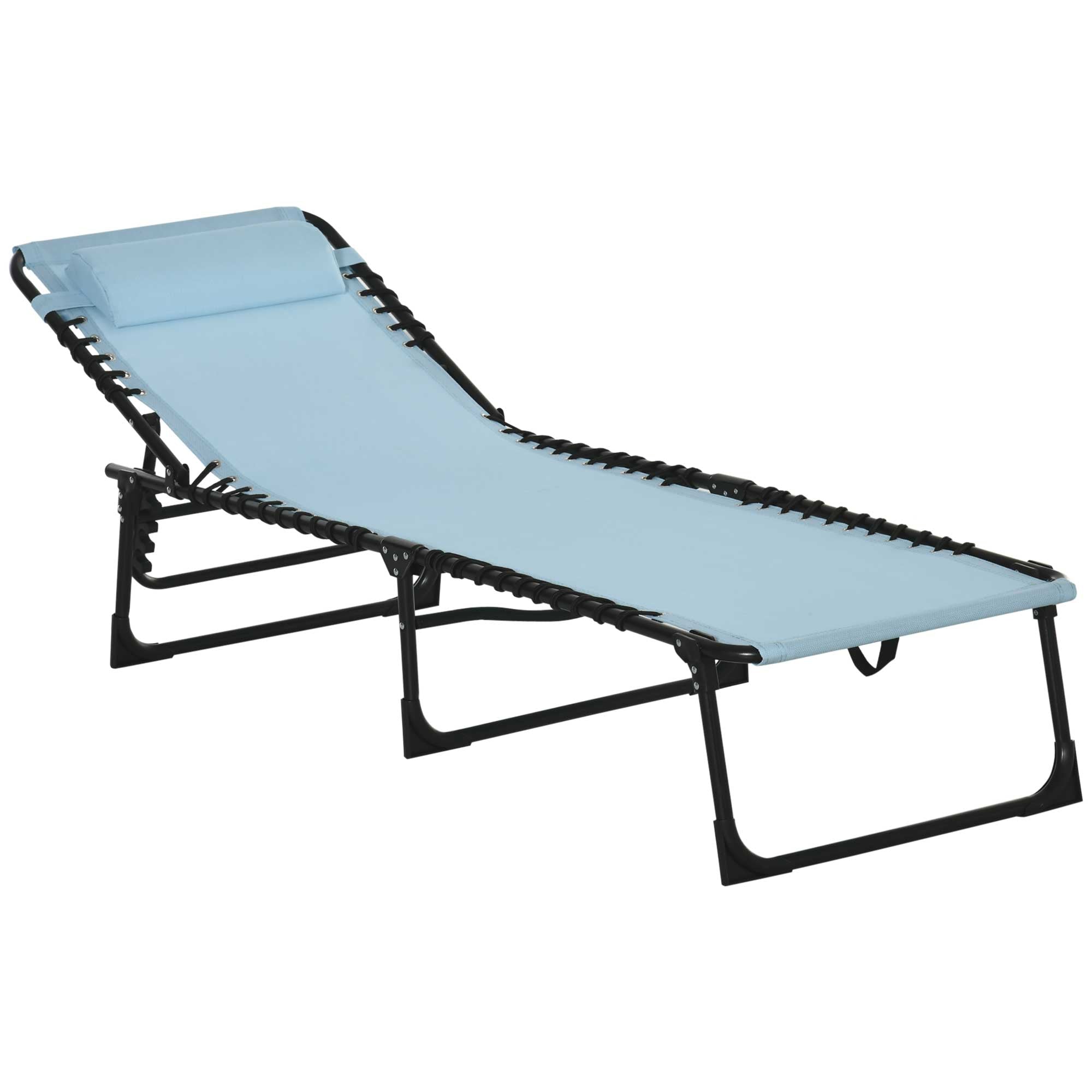 Folding Sun Lounger Beach Chaise Chair Garden Cot Camping Recliner with 4 Position Adjustable, Baby Blue-0