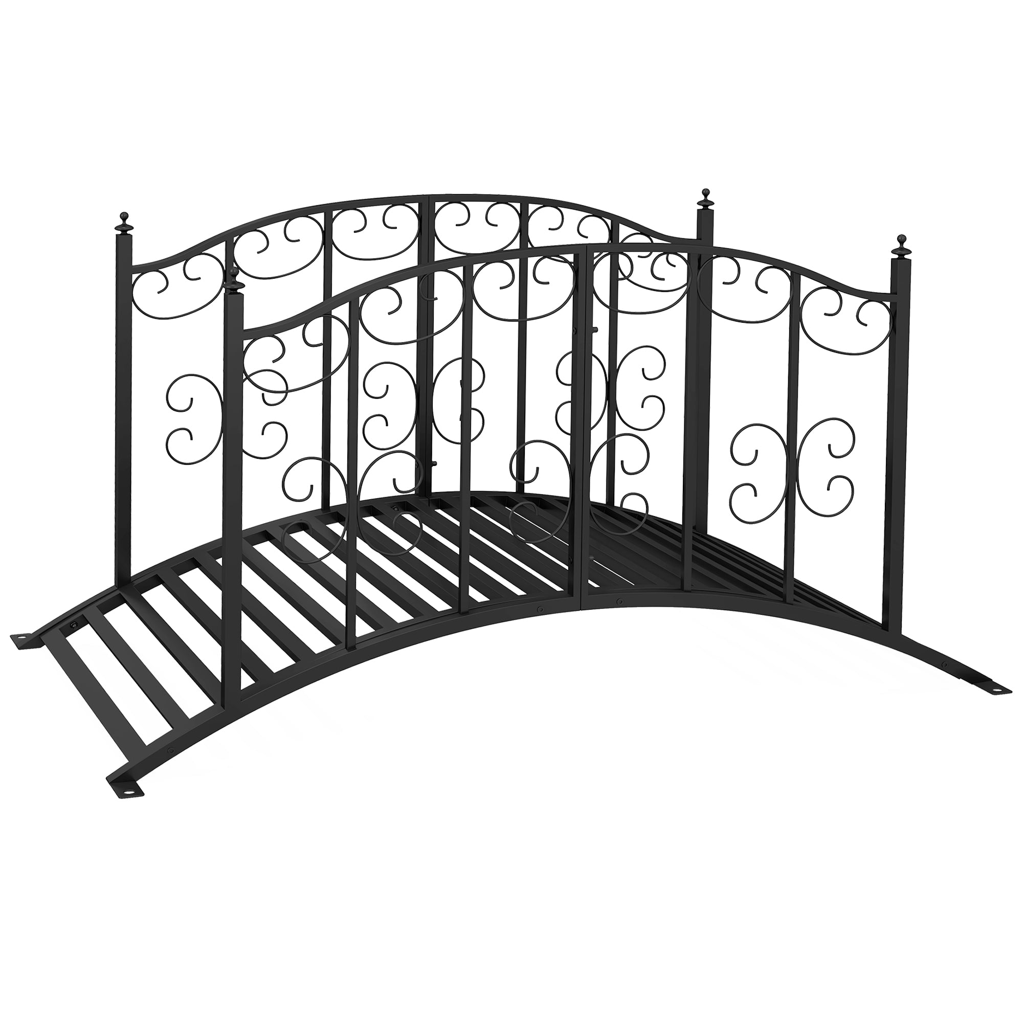 1.2M Metal Decorative Scrollwork Arch Garden Bridge, Black-0