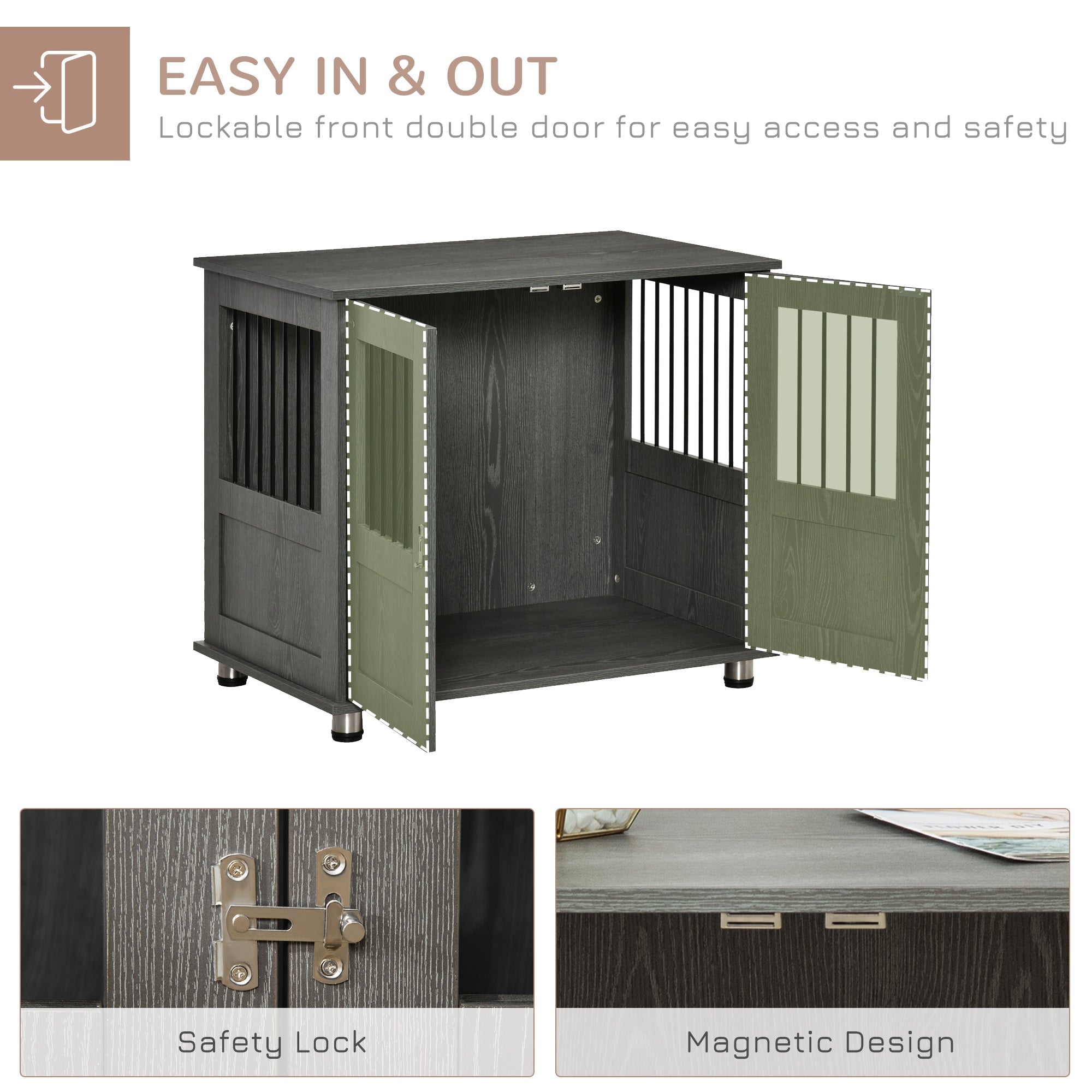 Dog Crate Furniture End Table, Pet Kennel for Small and Medium Dogs with Magnetic Door Indoor Animal Cage, Grey, 85 x 55 x 75 cm-4