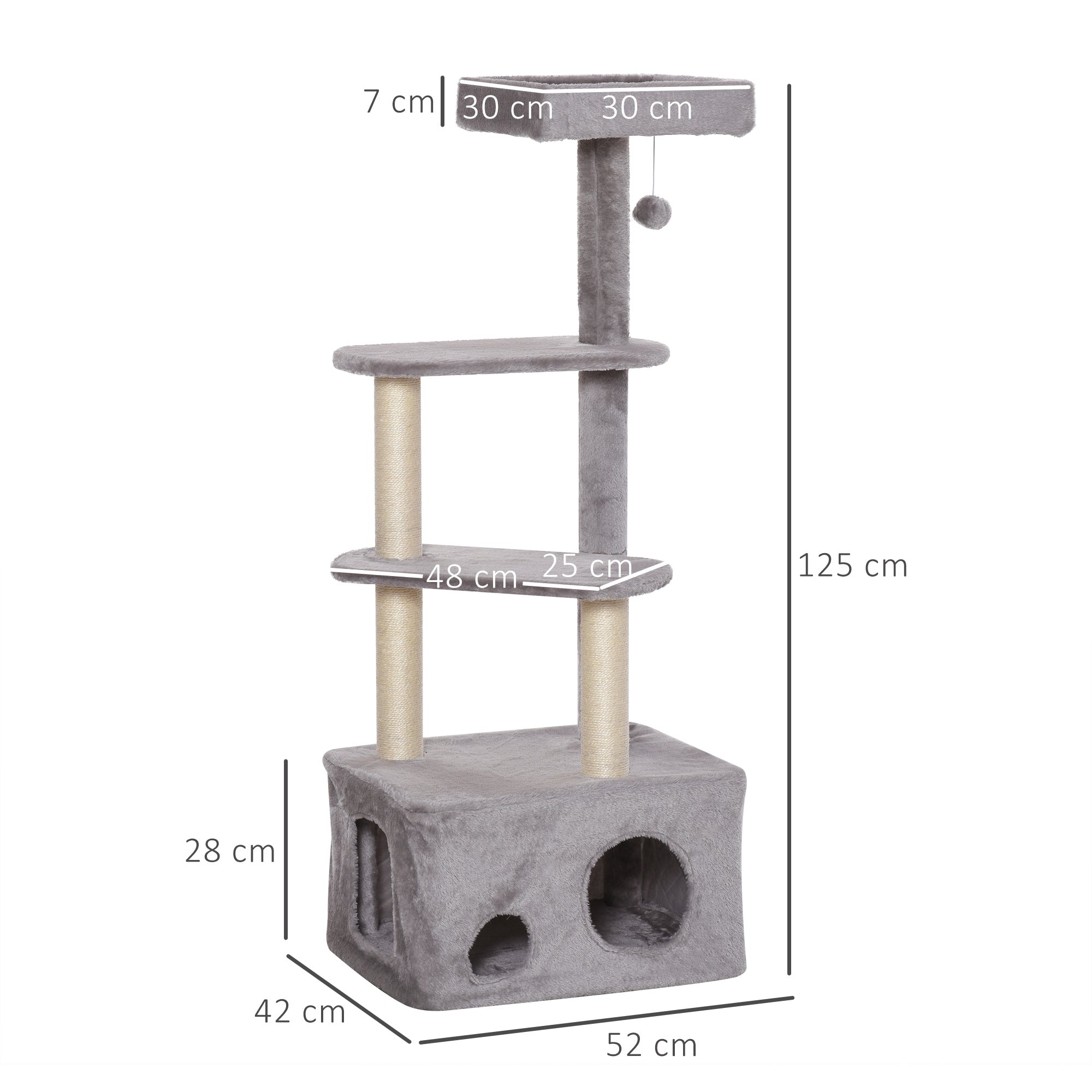 Cat Tree Kitten Tower 4-level Activity Centre Pet Furniture with Sisal Scratching Post Condo Plush Perches Hanging Ball Toys Grey-2