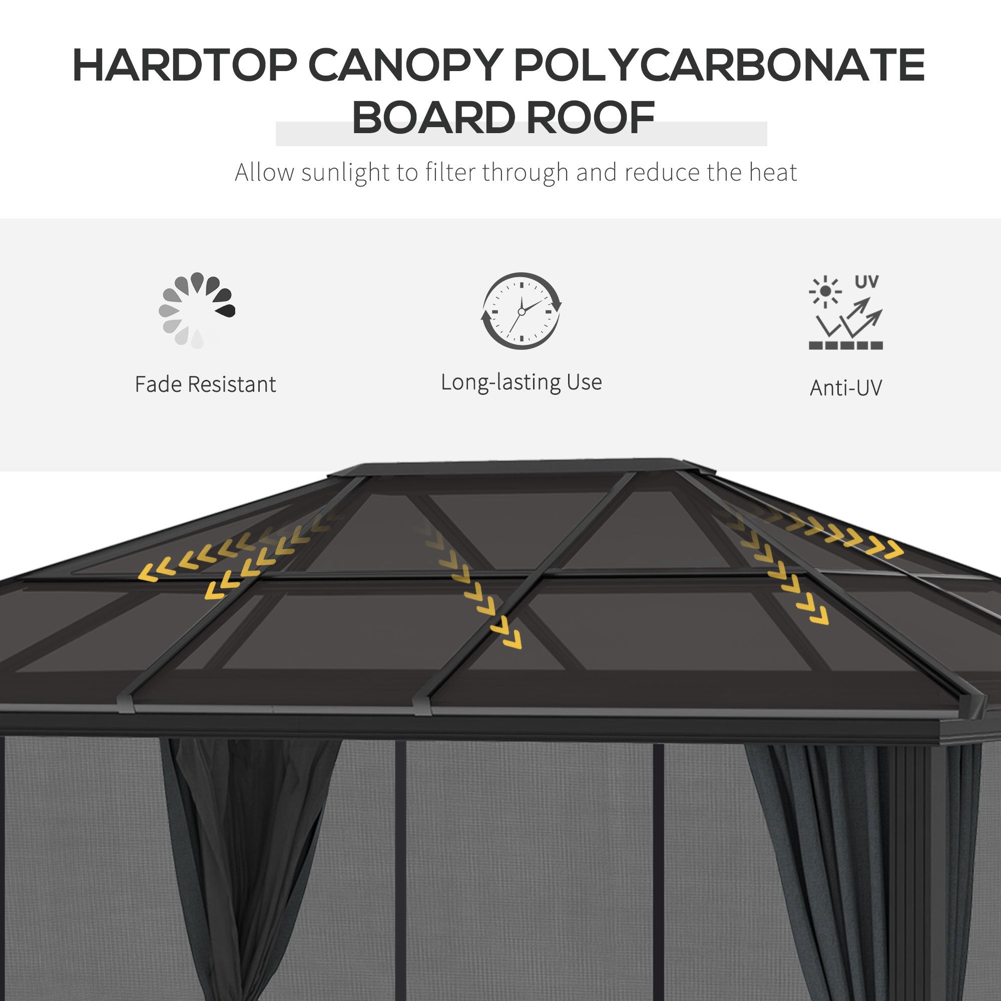 3 x 4m Hard Top Gazebo Garden Pavilion with Netting and Curtains, Polycarbonate Roof and Aluminium Frame-3